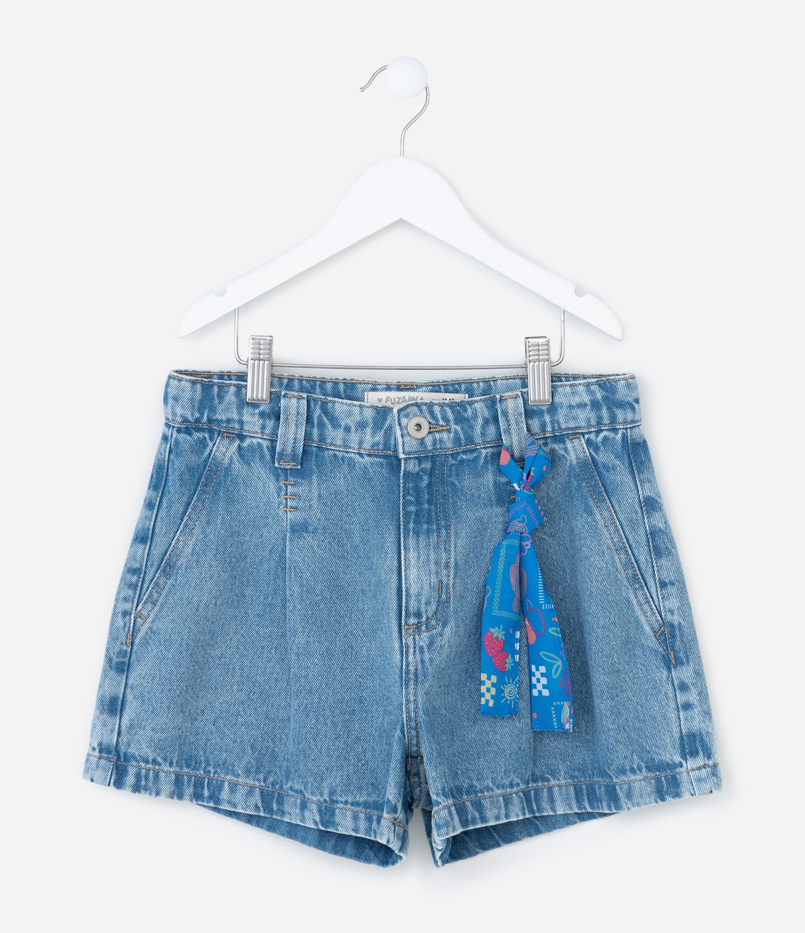 Short Mom Infantil em Jeans com Amarração em Faixa - Tam 5 a 14 Anos Azul 2