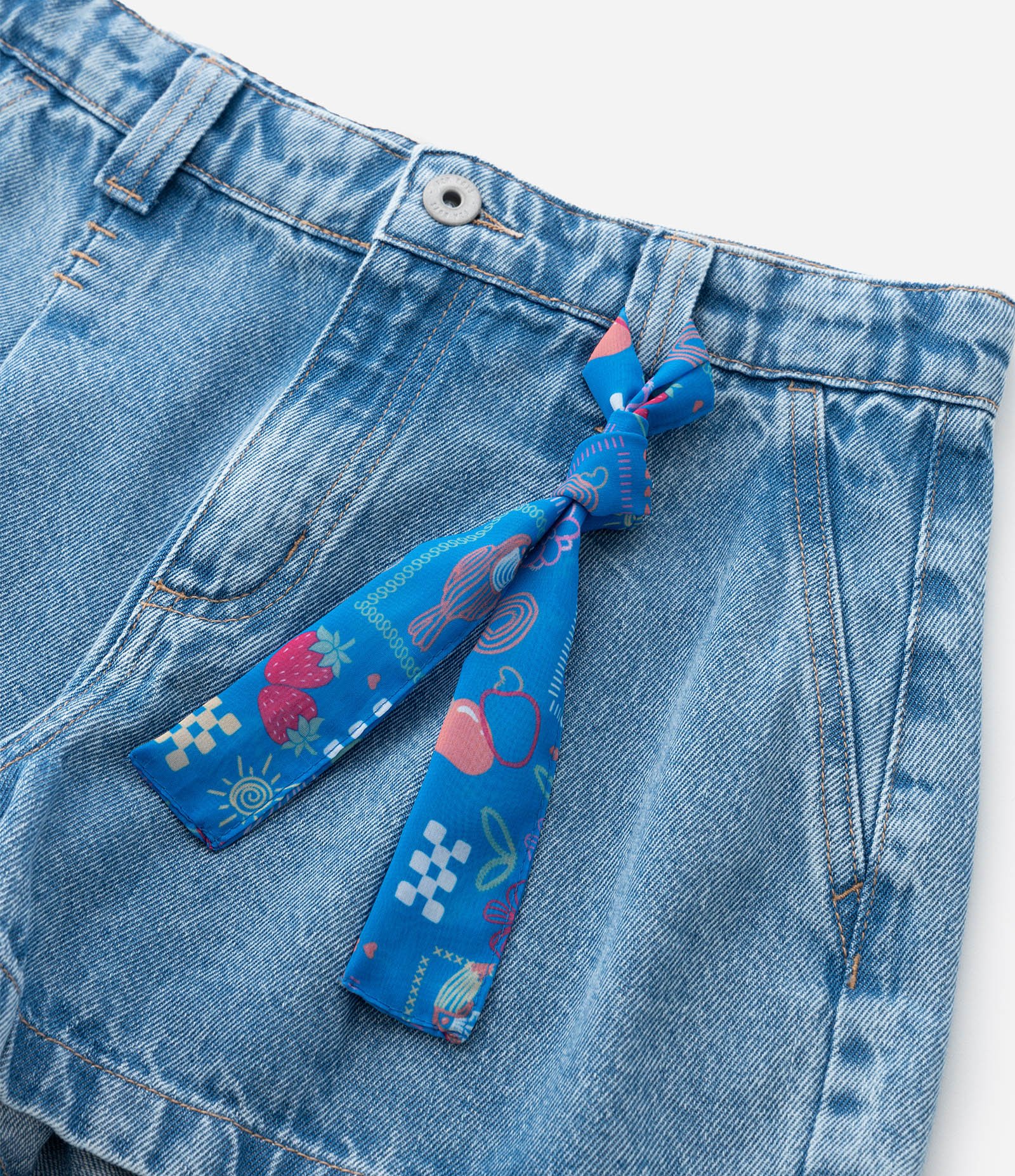 Short Mom Infantil em Jeans com Amarração em Faixa - Tam 5 a 14 Anos Azul 6