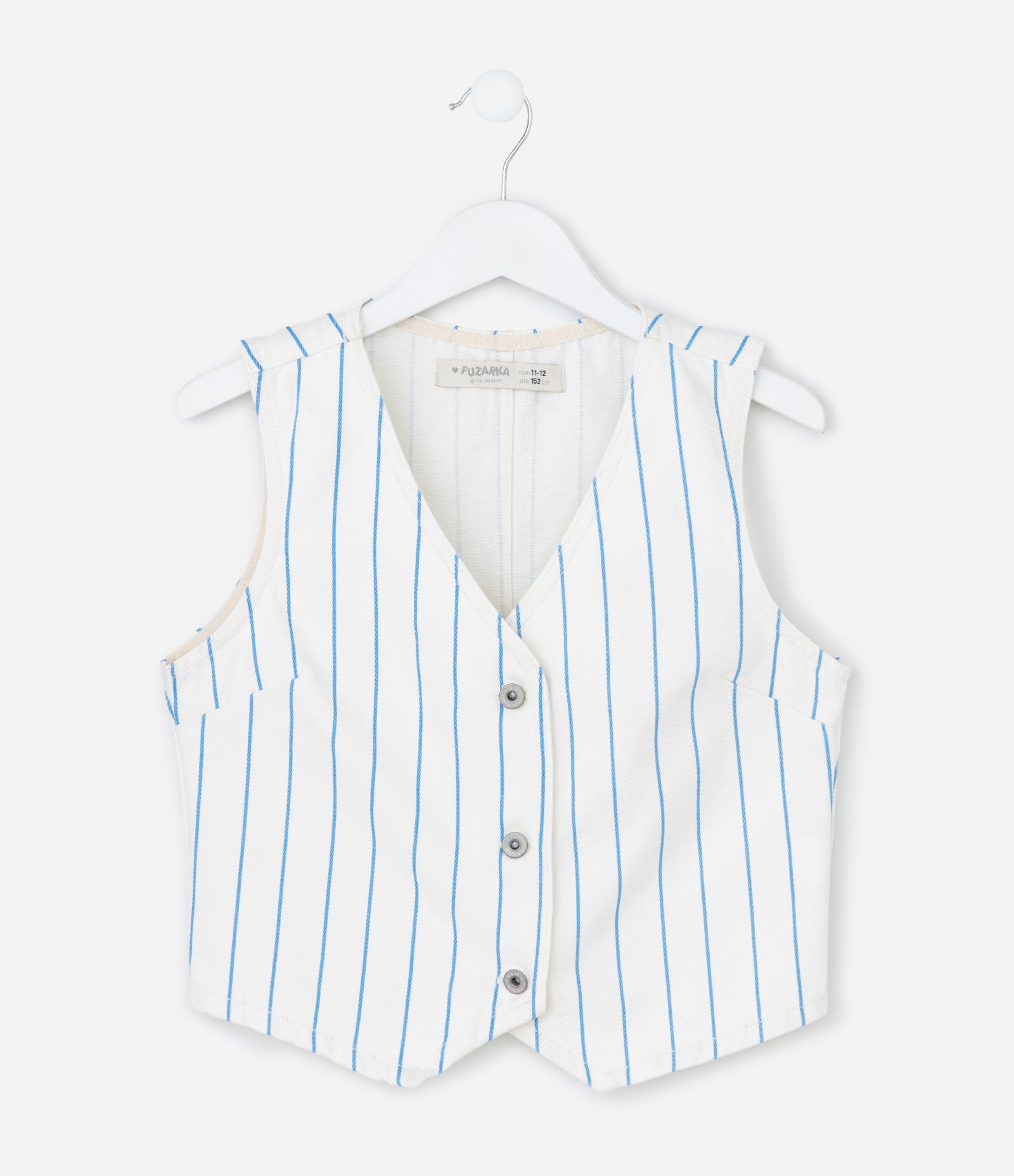 Colete Infantil em Sarja com Estampa Listrada - Tam 5 a 14 Anos Branco 2