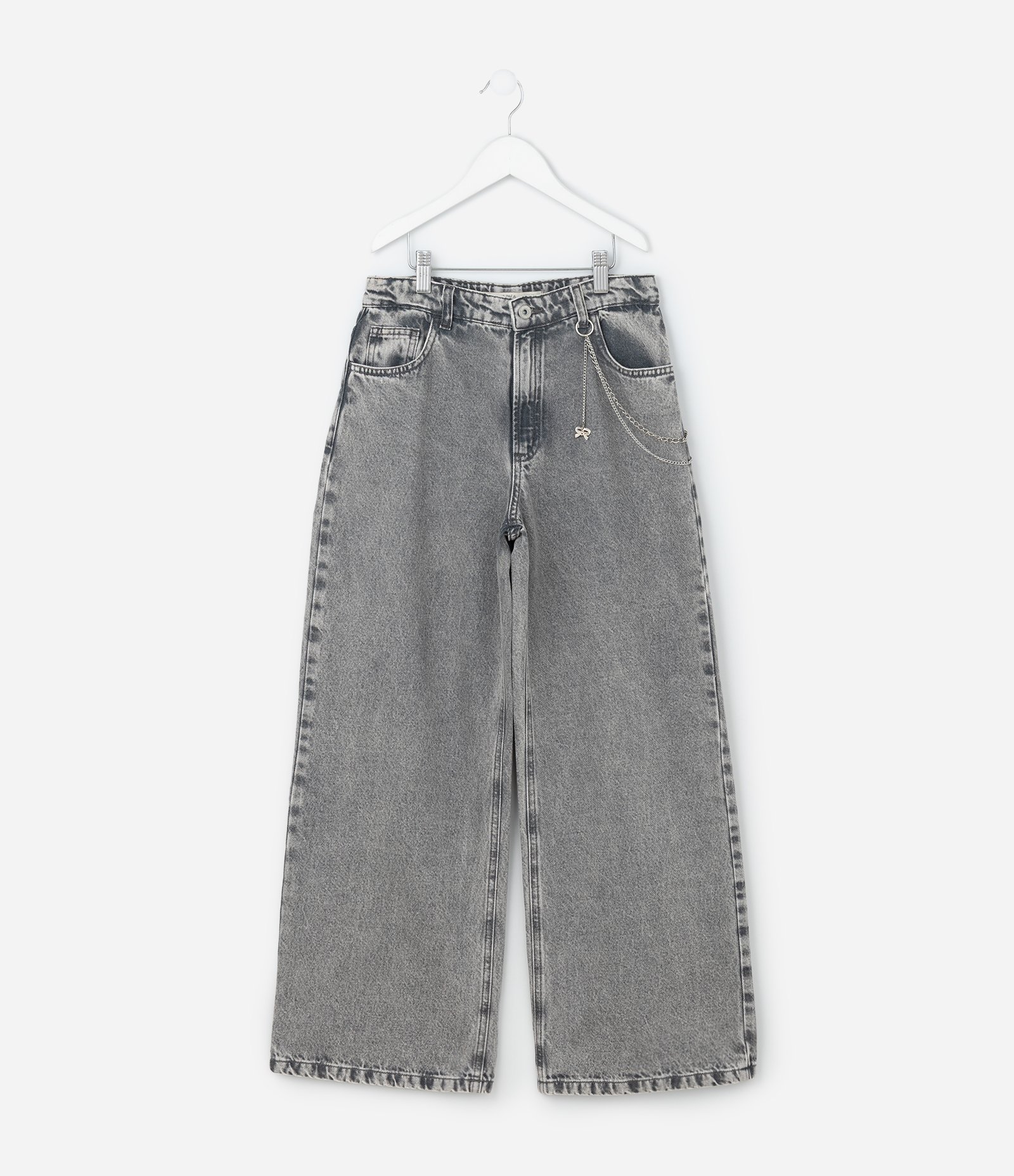 Calça Infantil Wide Leg em Jeans Estonada - Tam 5 a 14 Anos Cinza 2