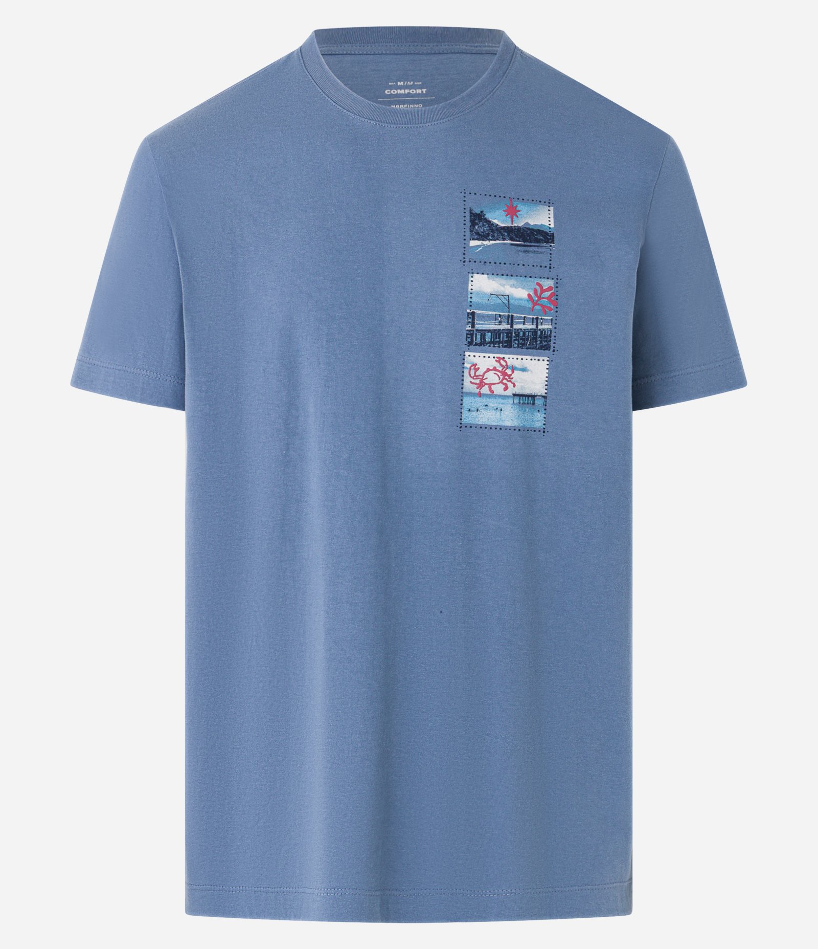 Camiseta em Algodão com Estampa Localizada de Fotografias Azul 5