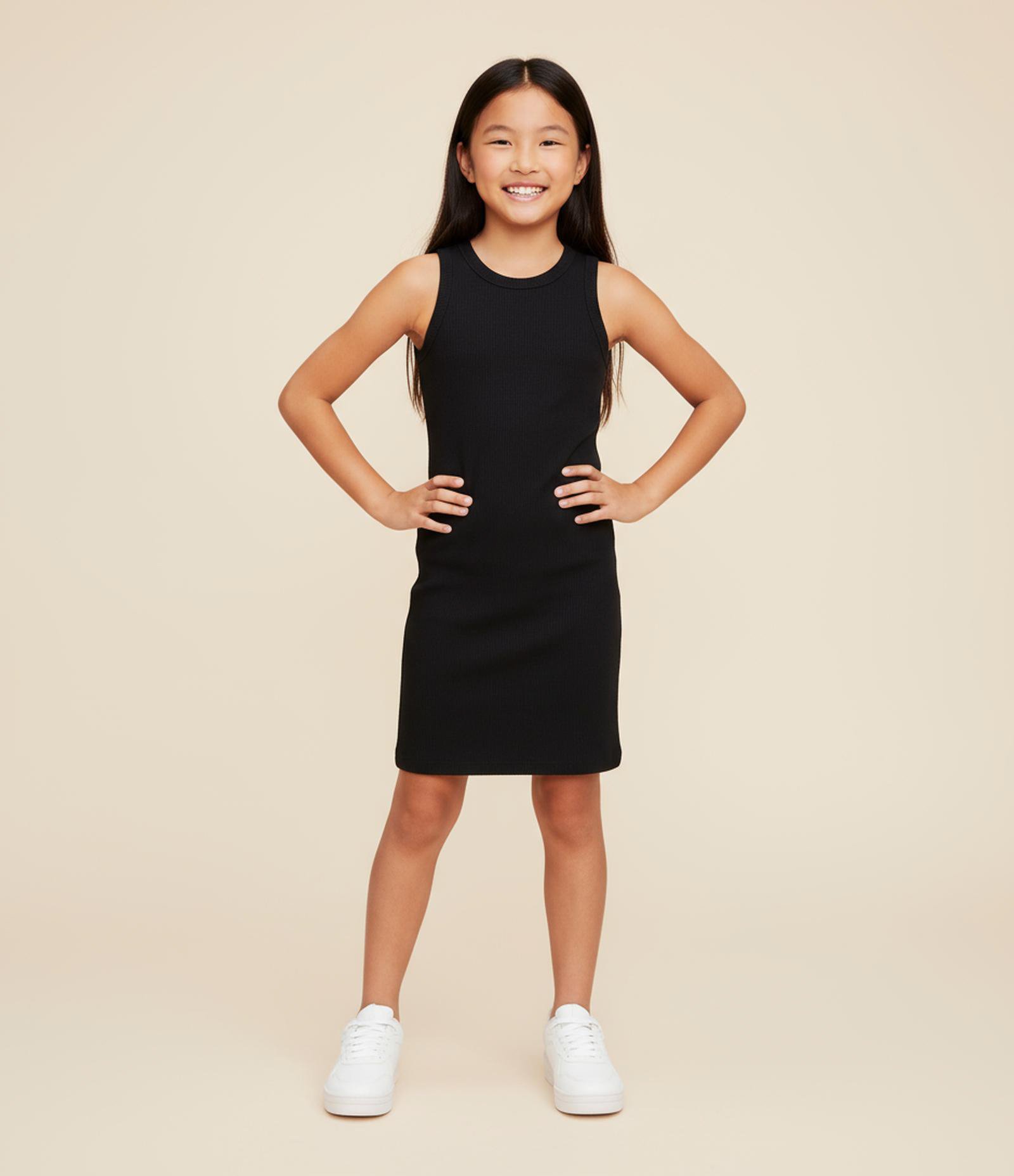 Vestido Regata Infantil com Cava Americana Canelado - Tam 5 a 14 Anos Preto 1