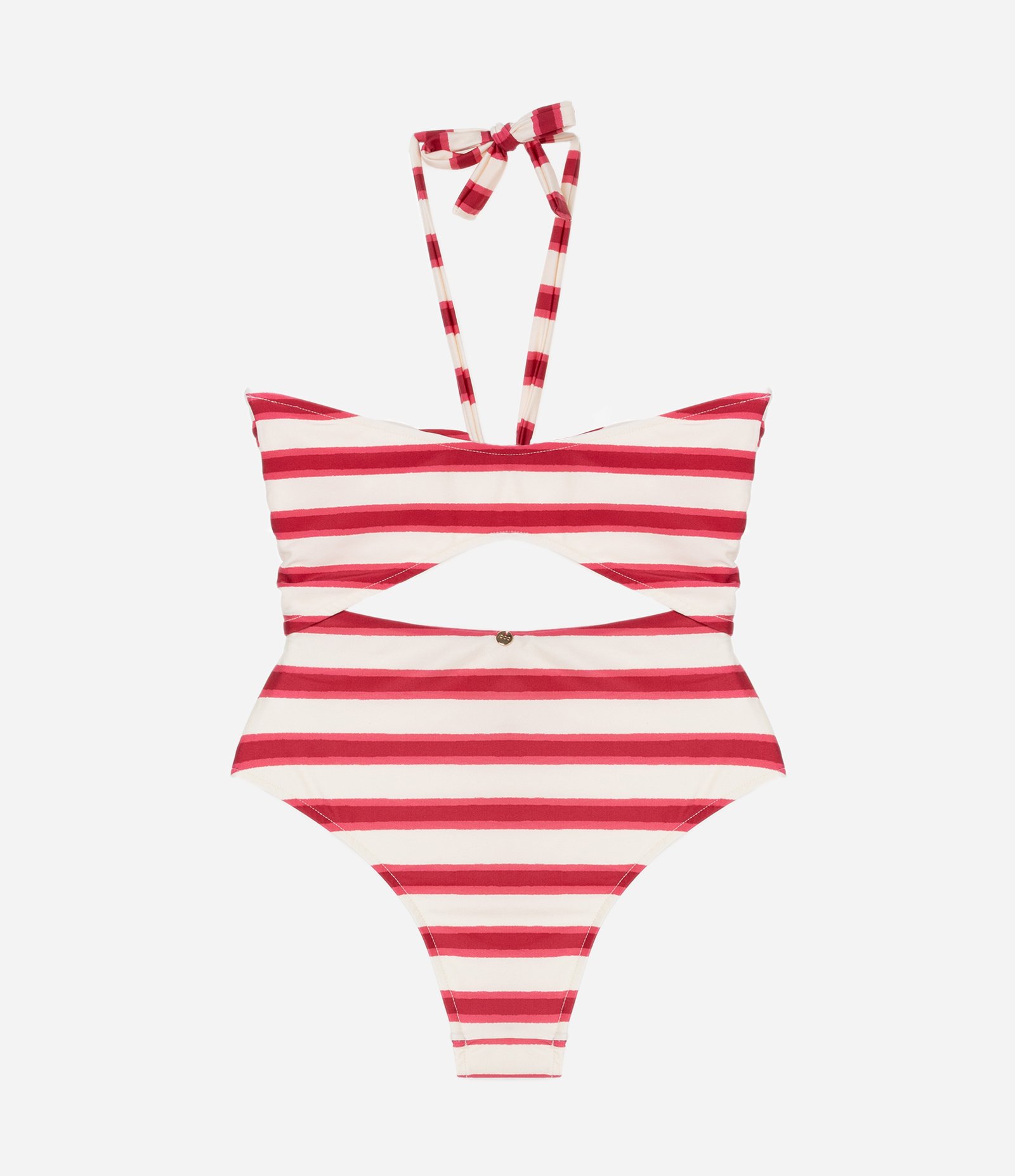 Maiô em Microfibra Listrada com Recortes Vazados Vermelho 6