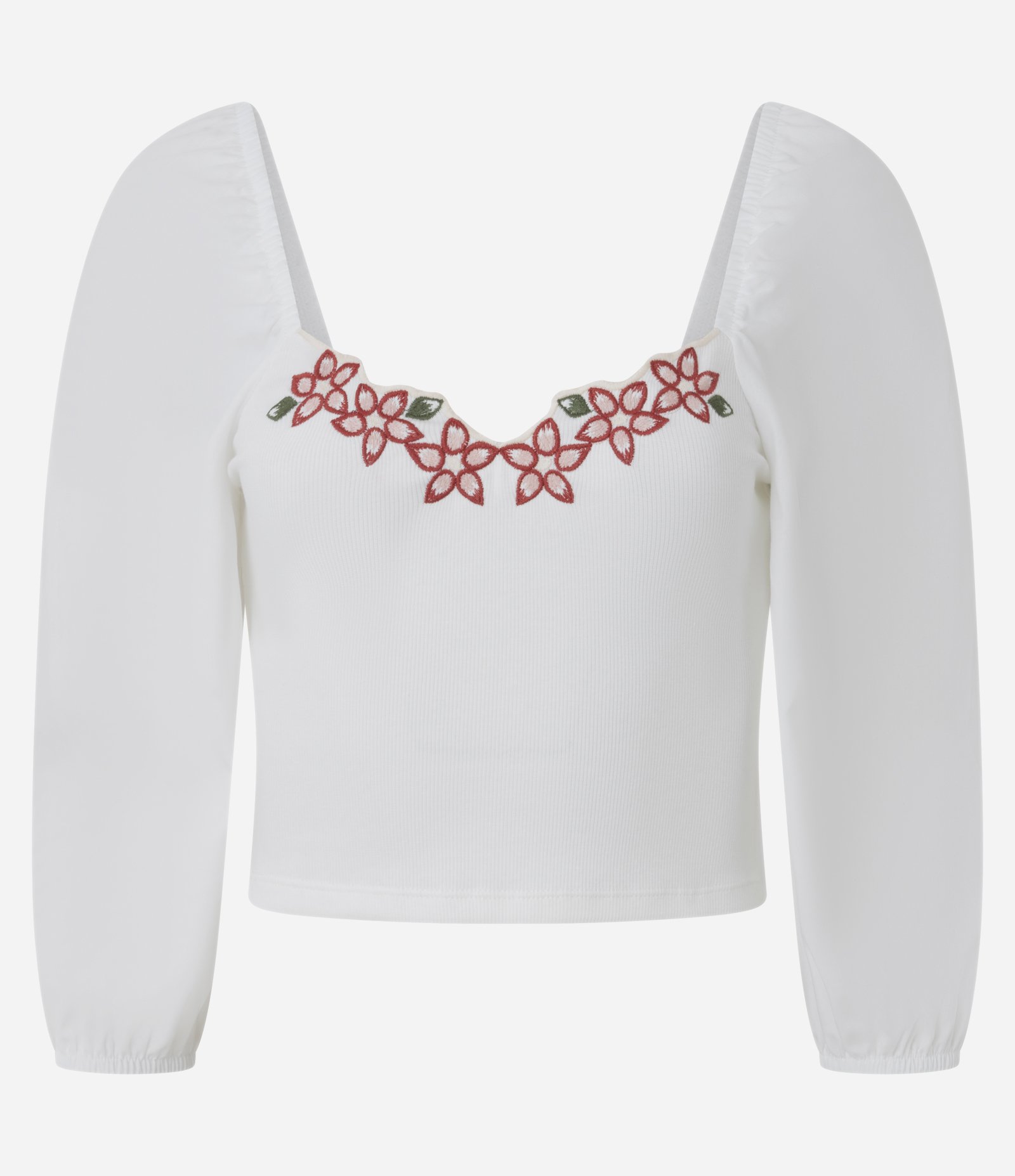 Blusa em Algodão com Bordado Floral no Decote e Manga Longa Branco 1