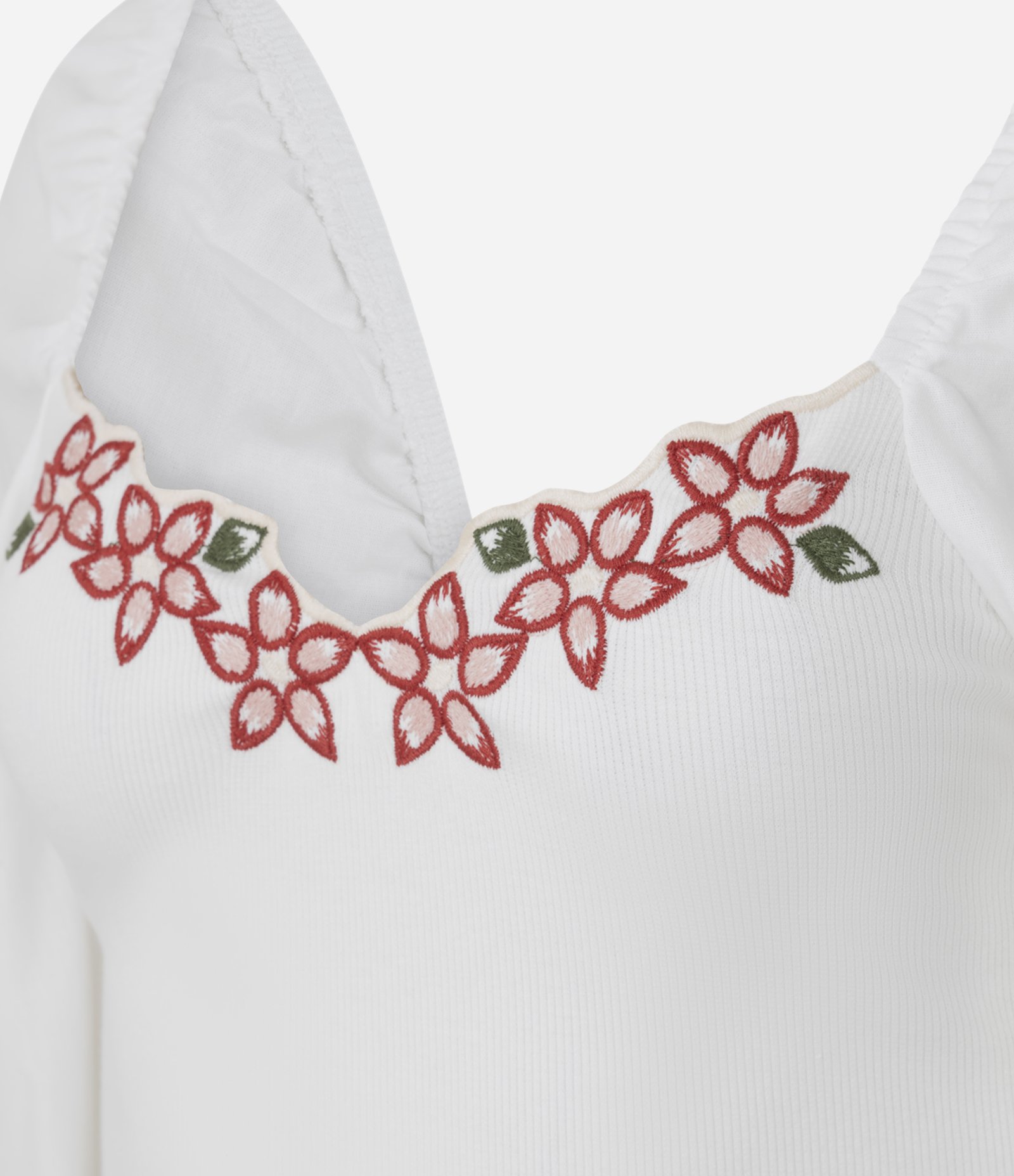 Blusa em Algodão com Bordado Floral no Decote e Manga Longa Branco 2