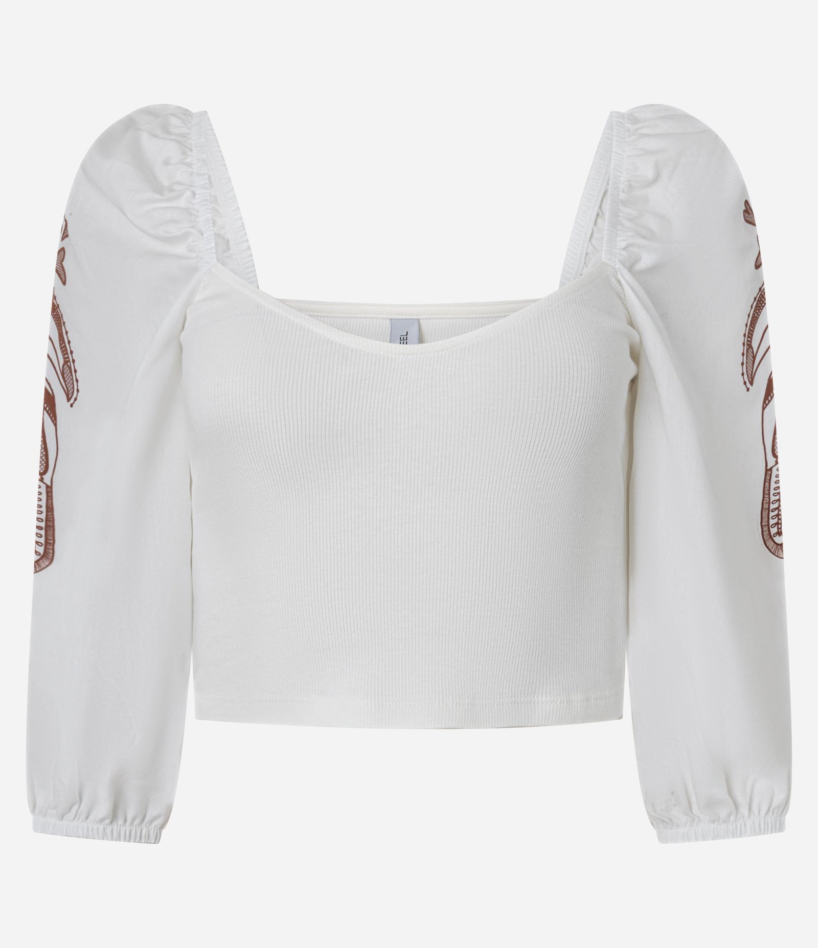 Blusa Cropped em Ribana com Manga Bufante e Estampa de Tucano Branco 4
