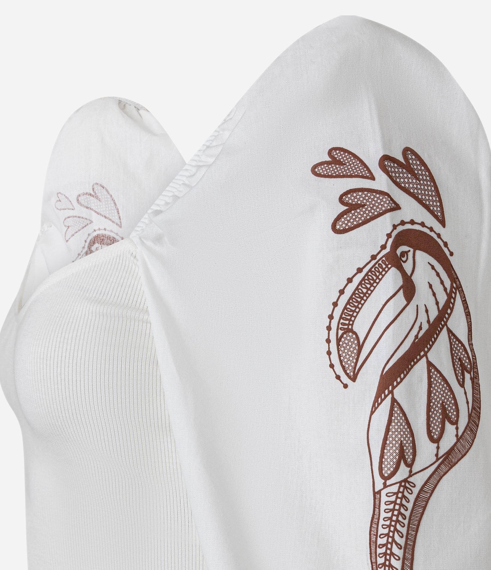 Blusa Cropped em Ribana com Manga Bufante e Estampa de Tucano Branco 5