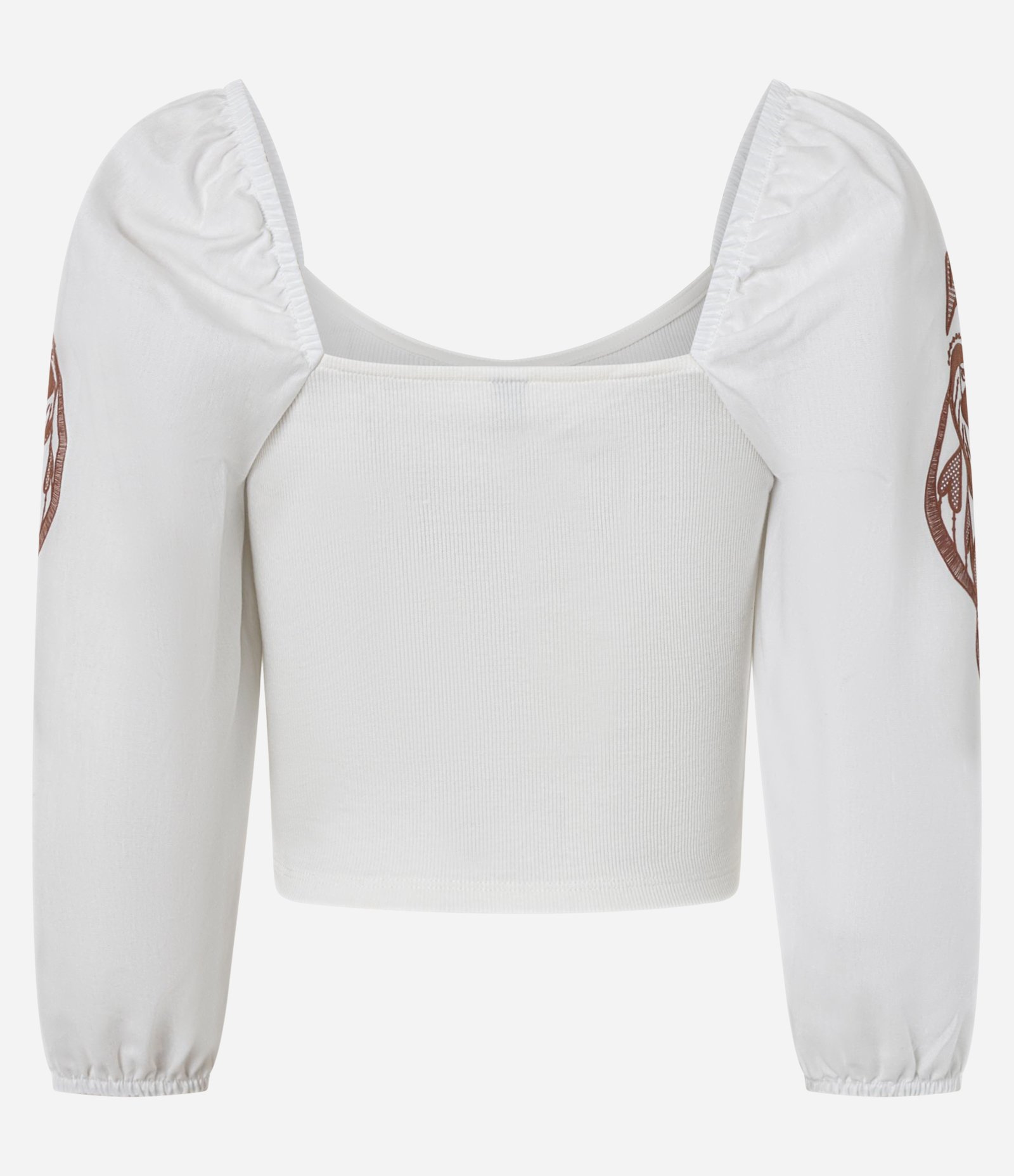 Blusa Cropped em Ribana com Manga Bufante e Estampa de Tucano Branco 6