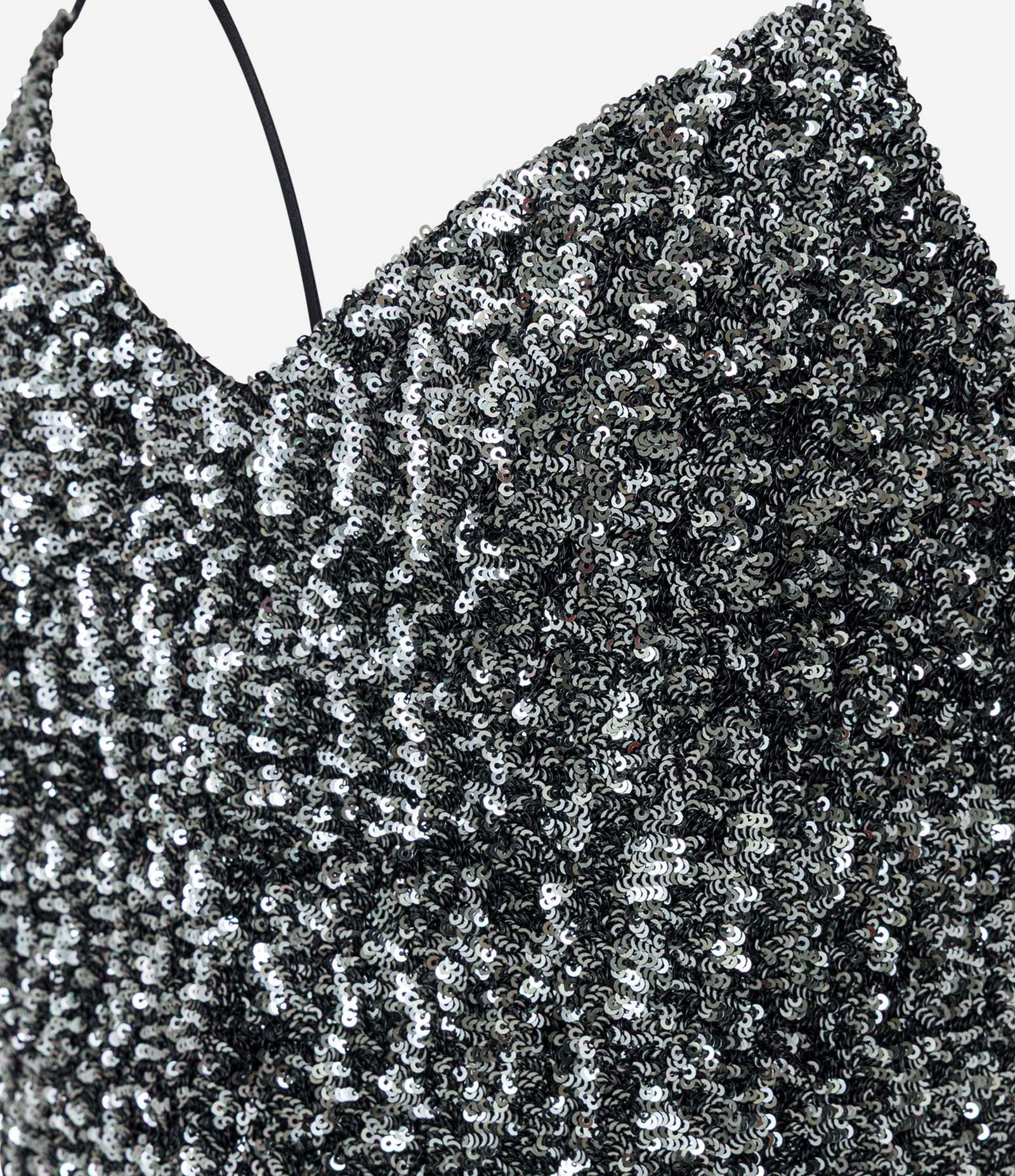 Blusa de Alça com Paetês Metalizados e Decote V Preto 9