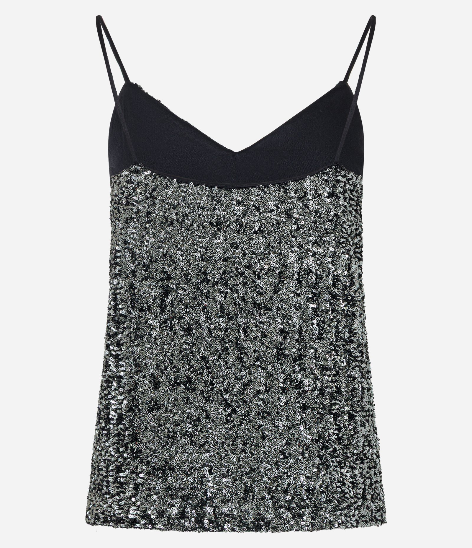 Blusa de Alça com Paetês Metalizados e Decote V Preto 10