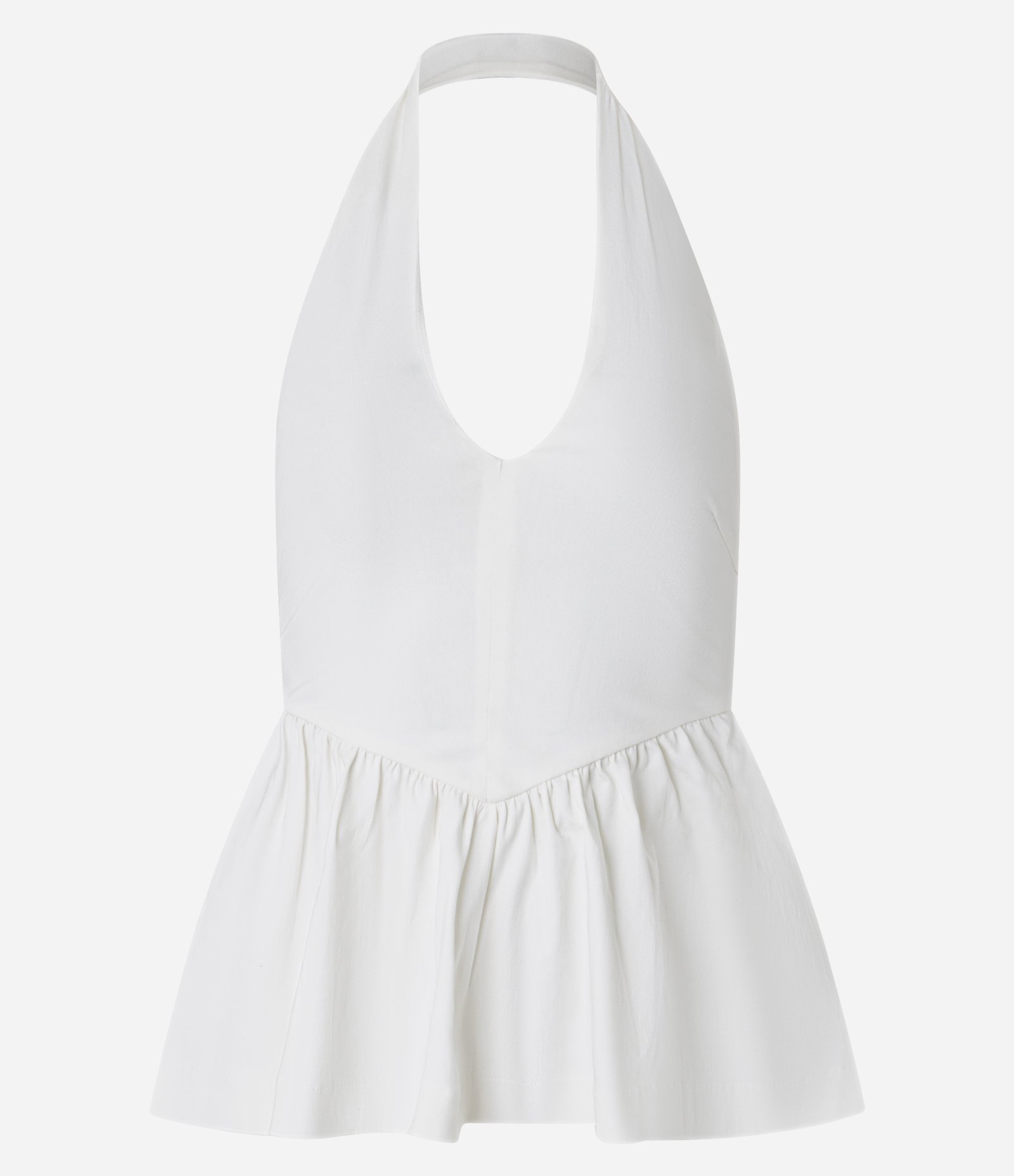 Top Peplum Frente Único Corsetado em Bengaline Branco 4