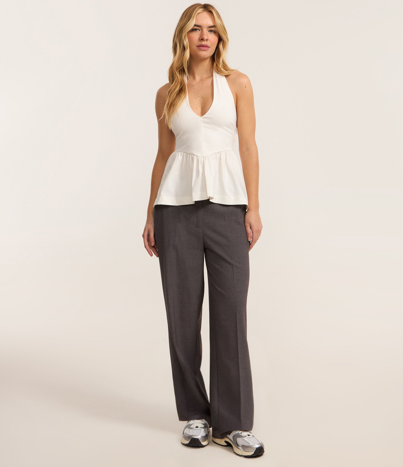 Top Peplum Frente Único Corsetado em Bengaline Branco 2