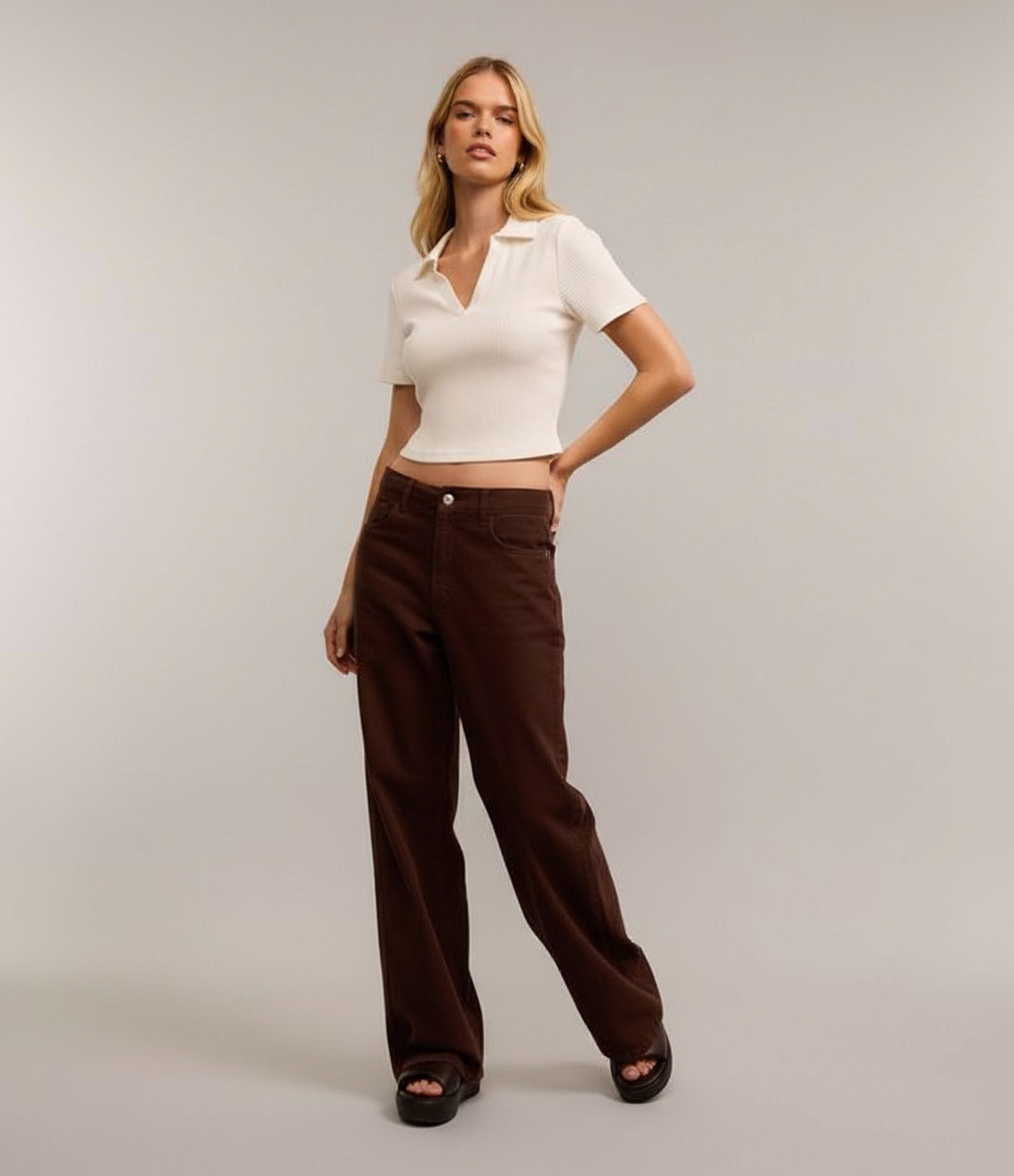 Blusa em Ribana com Gola Polo e Manga Curta Branco 1