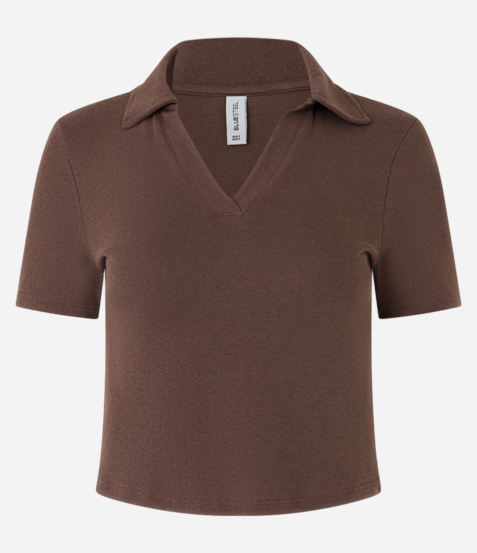 Blusa em Ribana com Gola Polo e Manga Curta Marrom 5