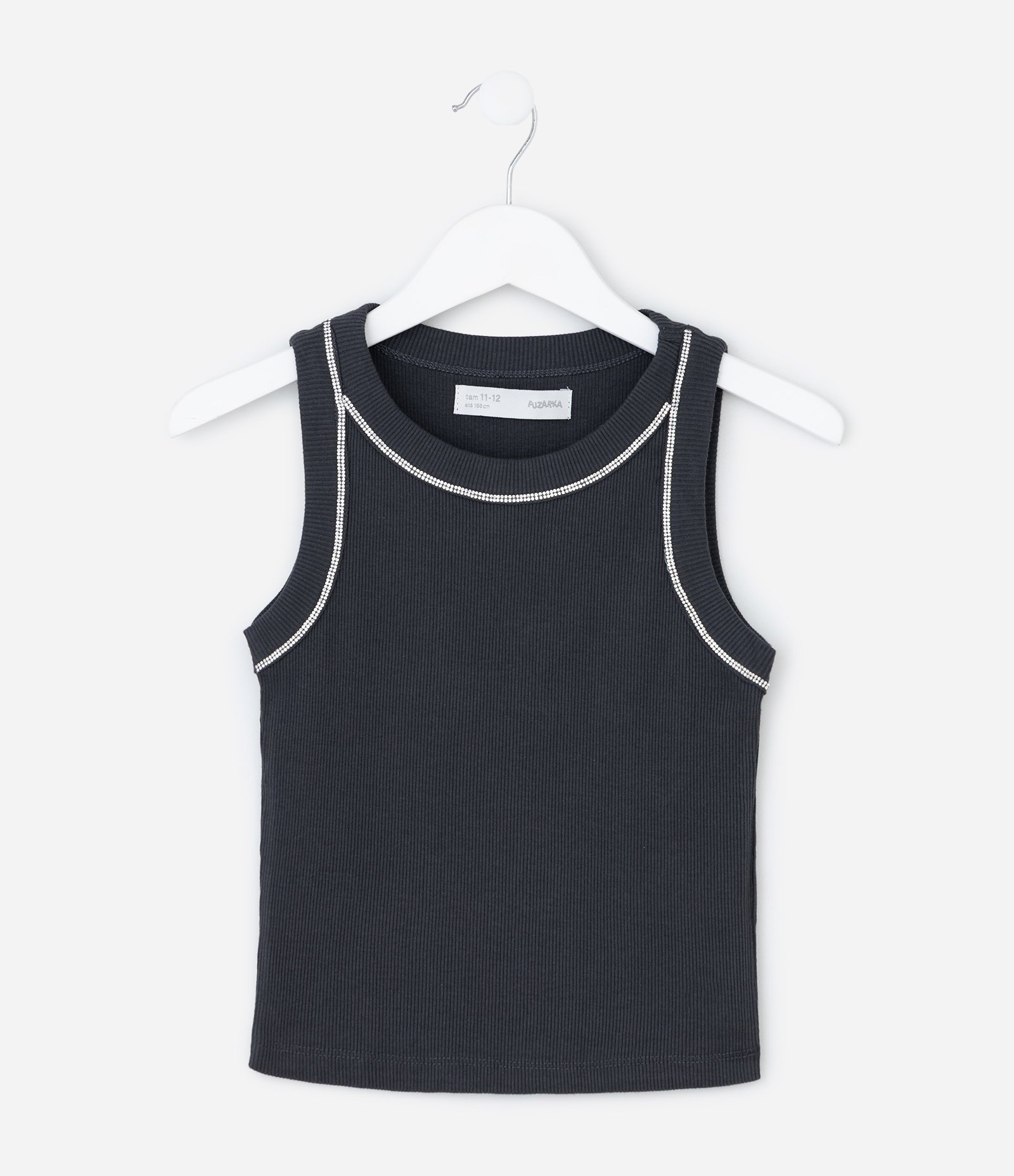 Camiseta Regata Infantil em Ribana com Cava Americana e Aplicação de Brilhos - Tam 5 a 14 Anos Azul 1