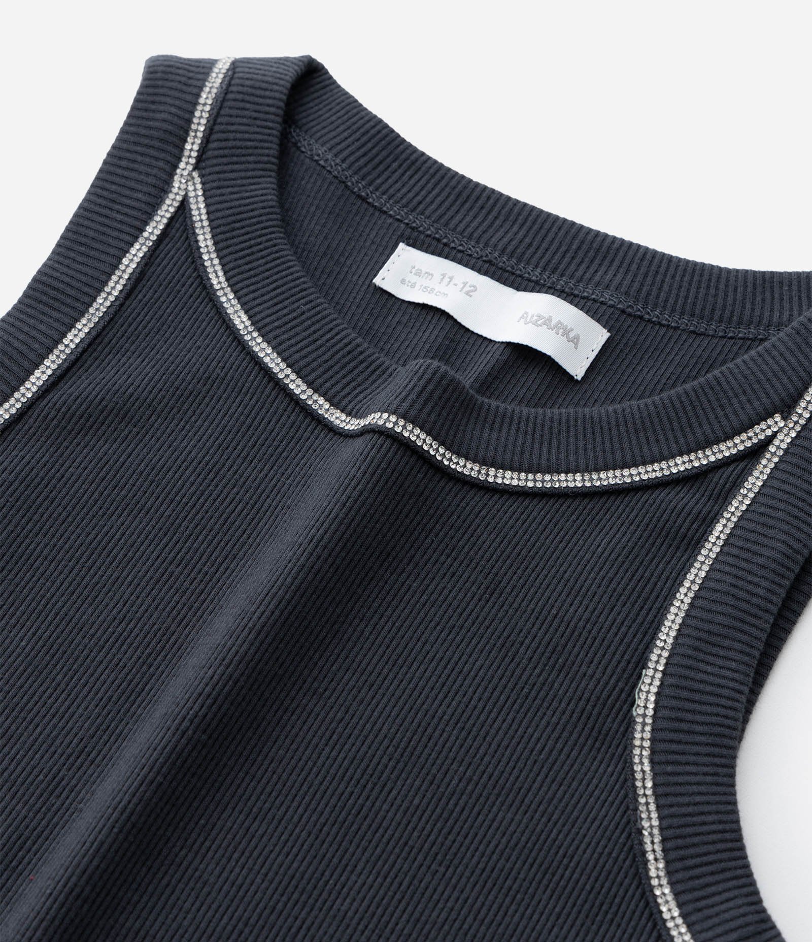 Camiseta Regata Infantil em Ribana com Cava Americana e Aplicação de Brilhos - Tam 5 a 14 Anos Azul 4