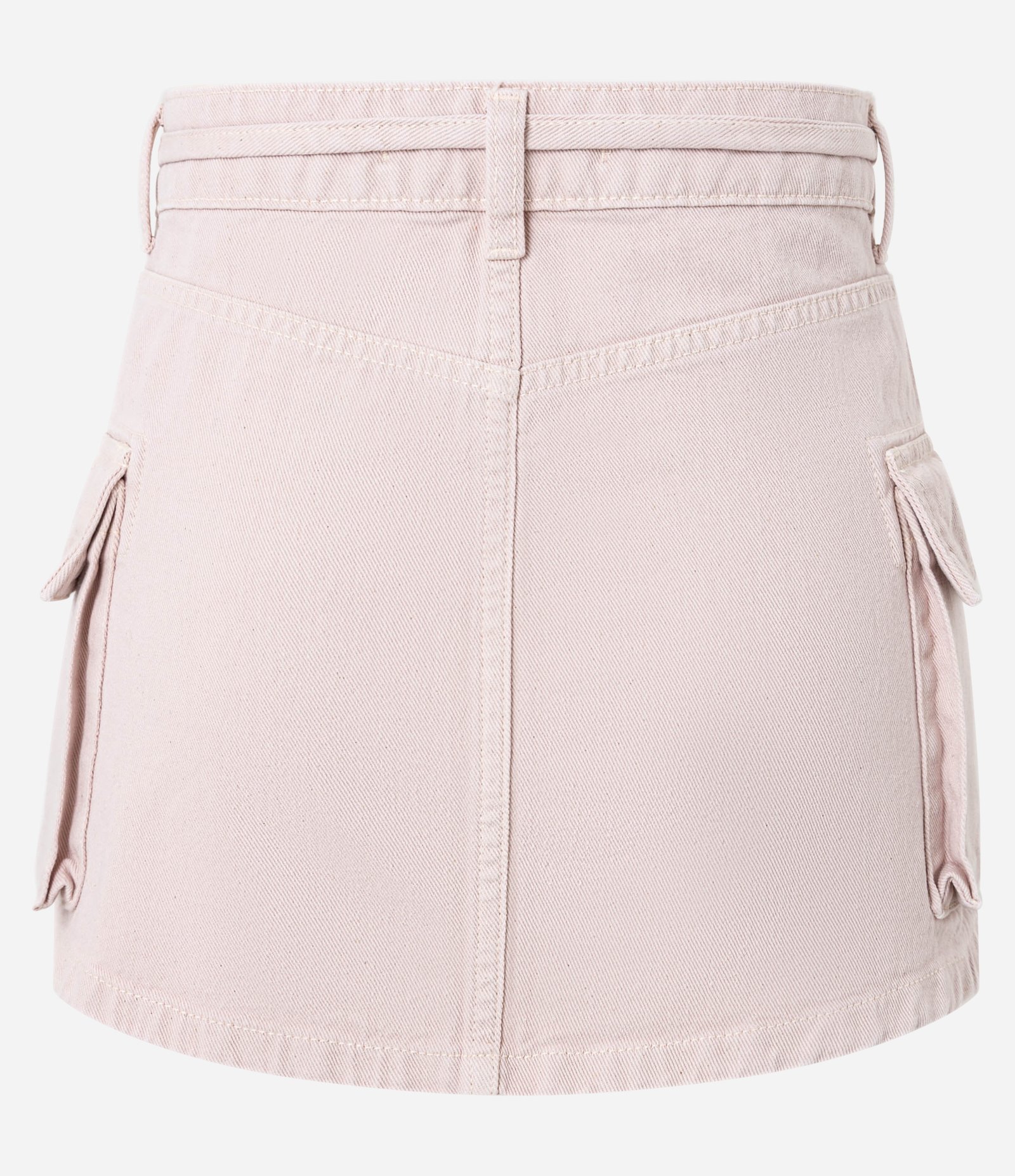 Minissaia em Sarja com Bolsos Cargo e Cintinho de Amarração Rosa Claro 6