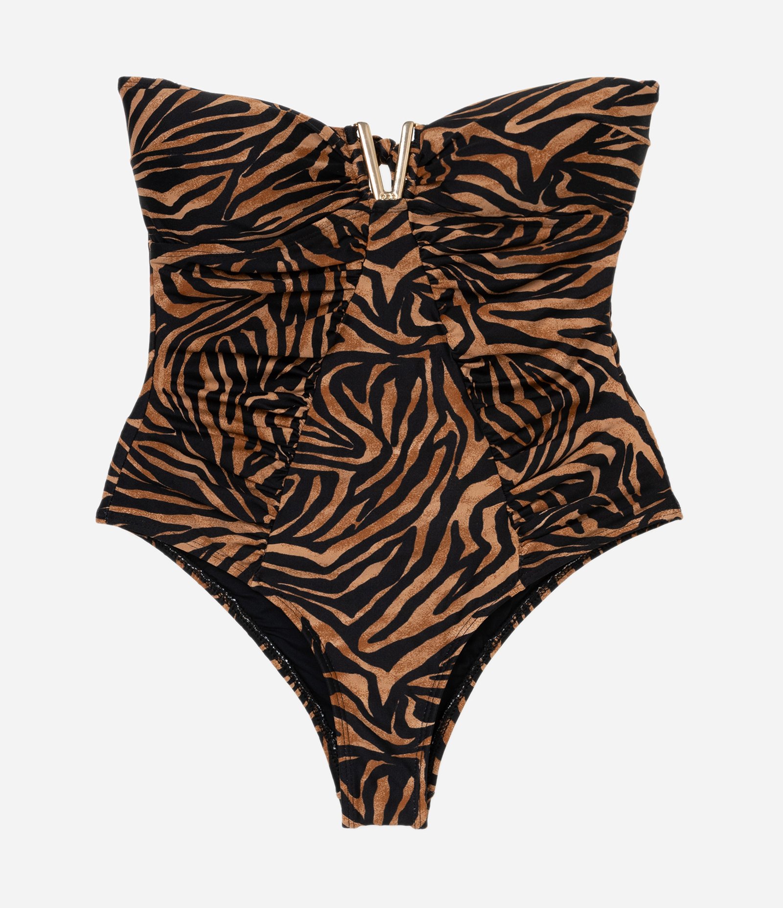 Maiô Bandeau com Estampa Animal Print Zebrado e Alças Removíveis Marrom 5