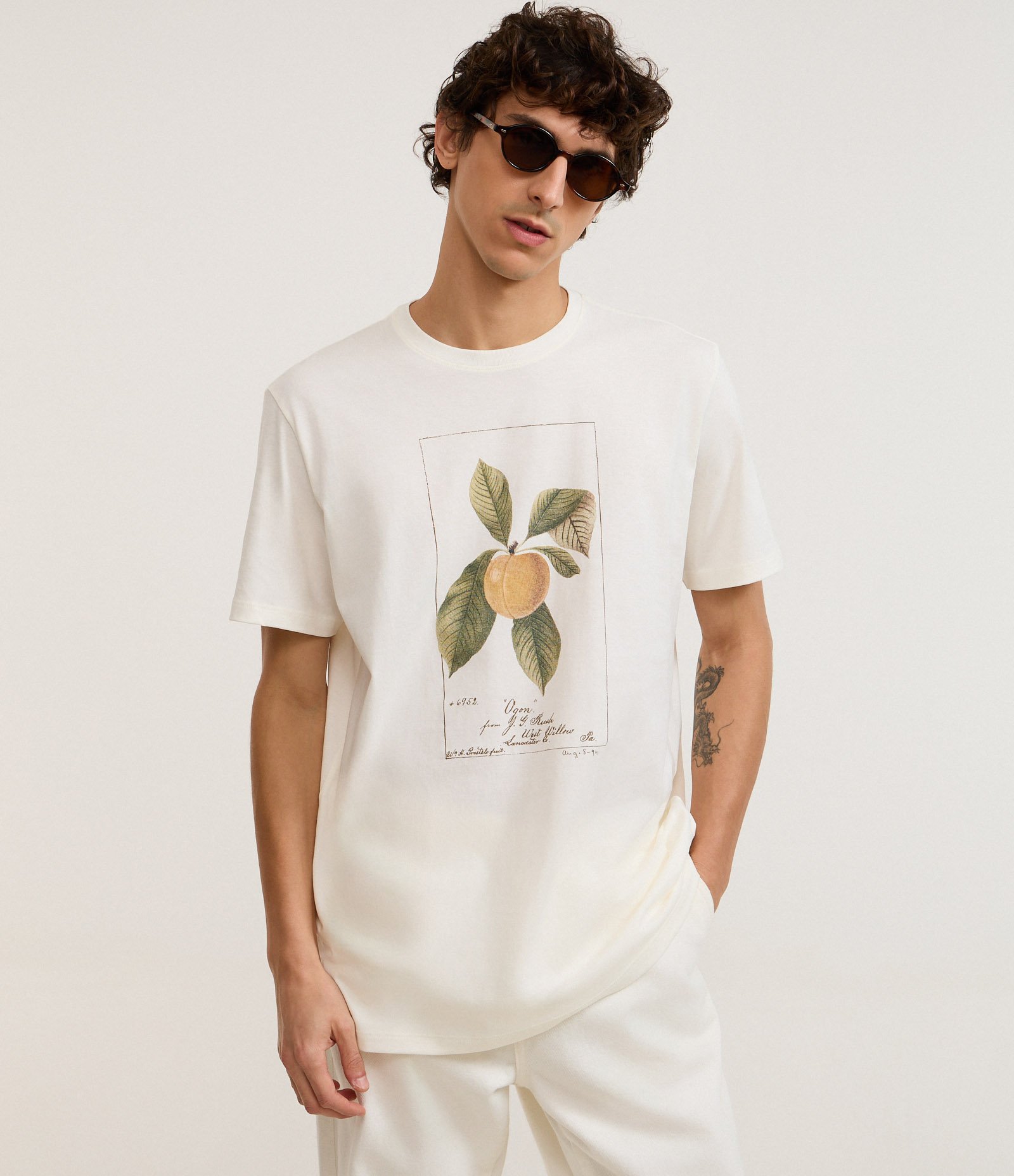 Camiseta em Algodão com Estampa Tropical Fruta Branco 1