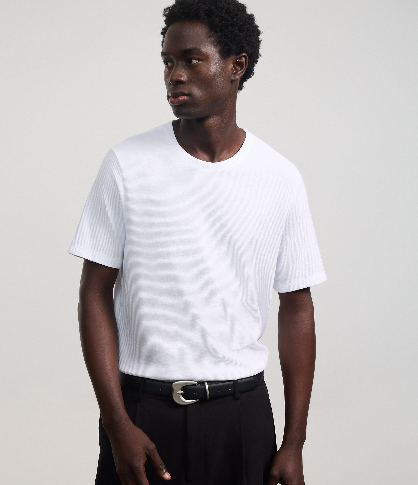 Camiseta Slim em Algodão com Textura Canelada Branco 3