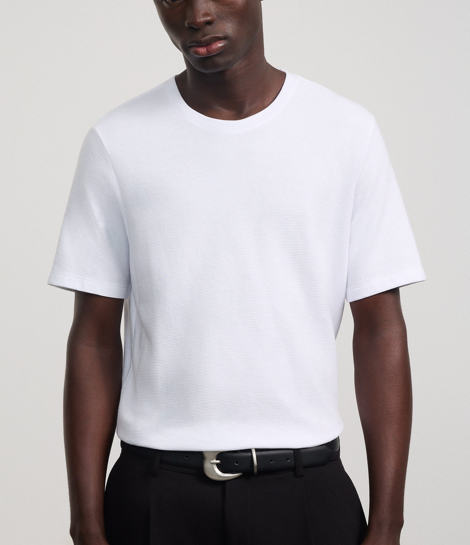 Camiseta Slim em Algodão com Textura Canelada Branco 6