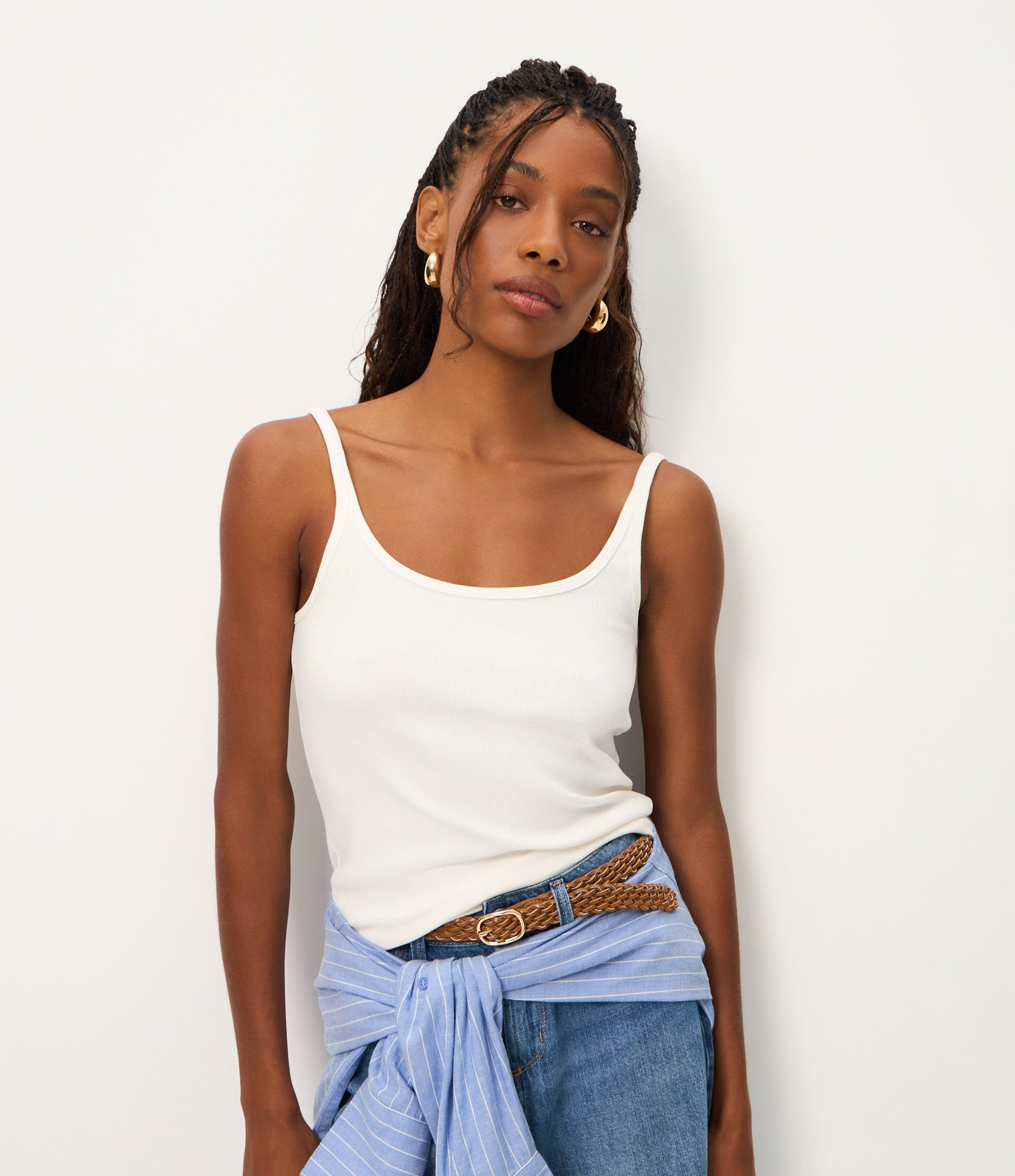 Blusa Canelada em Ribana com Decote U e Alça Fina Branco 1