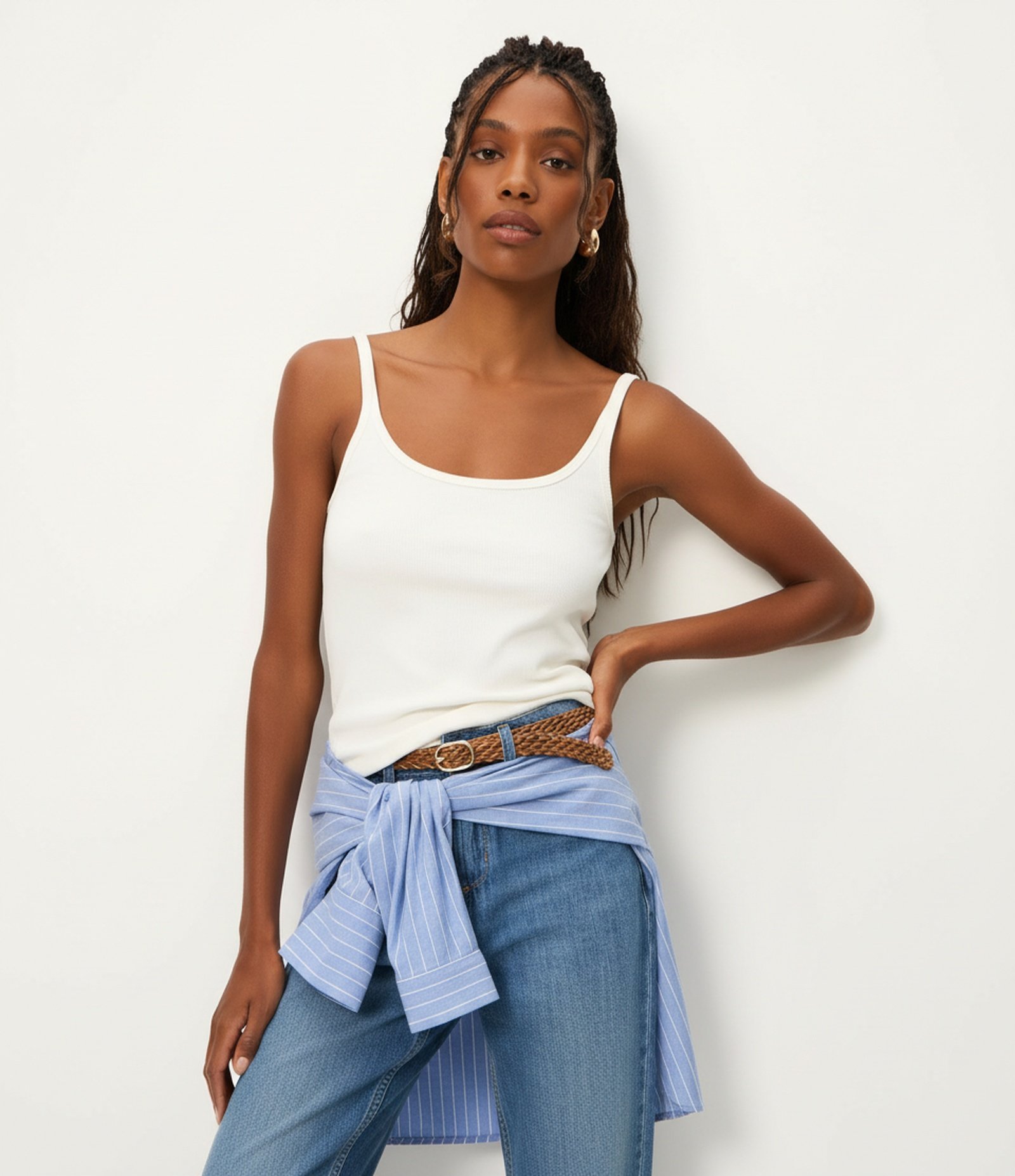 Blusa Canelada em Ribana com Decote U e Alça Fina Branco 4