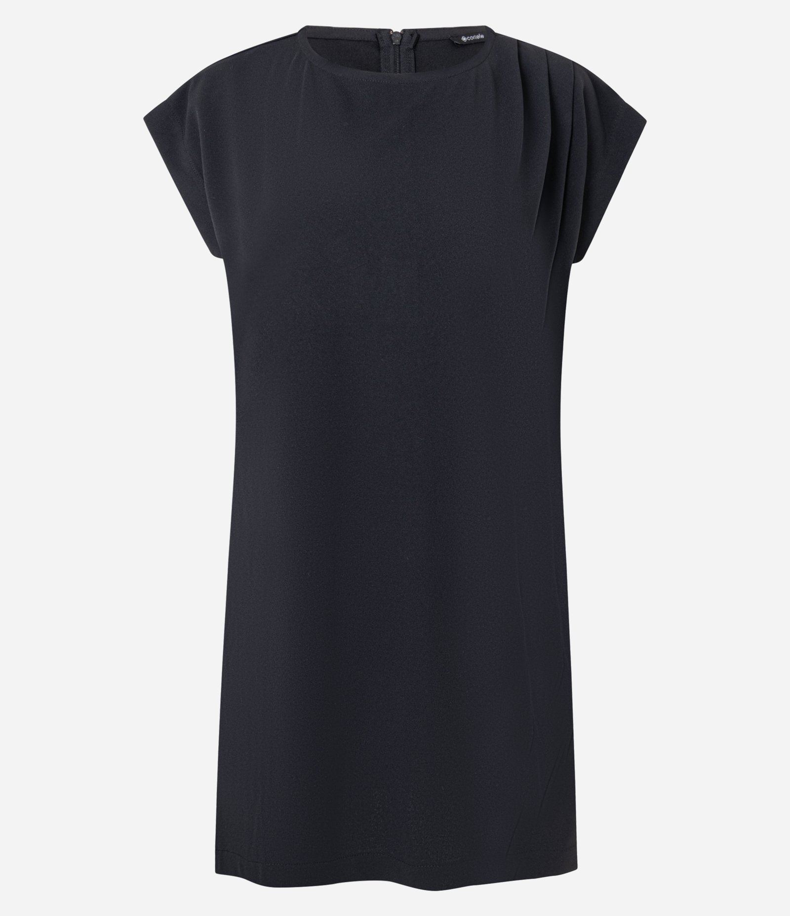 Vestido Curto em Crepe com Prega no Ombto Preto 1