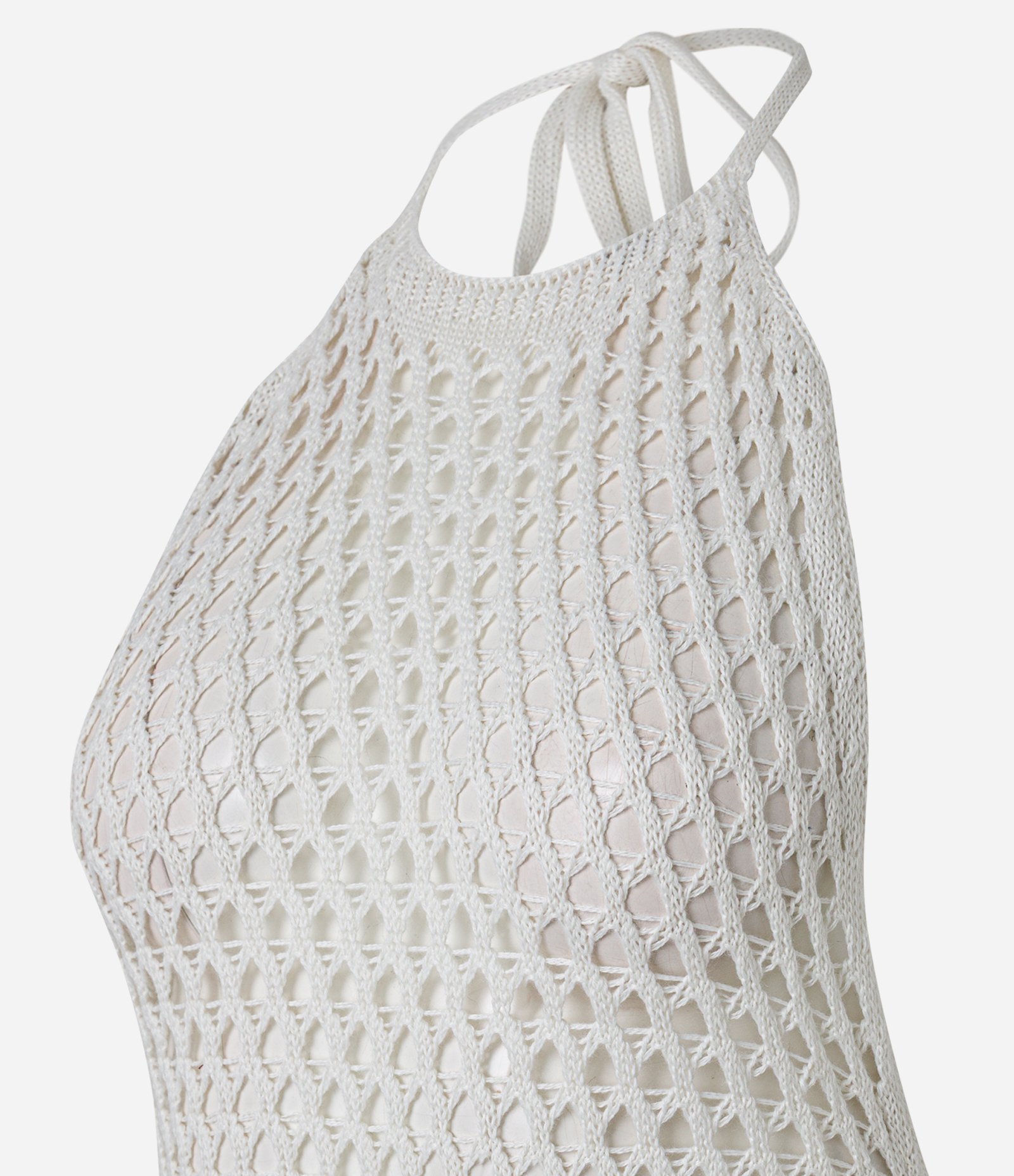 Saída de Praia Vestido Frente Única em Crochê com Babado na Barra Off White 6