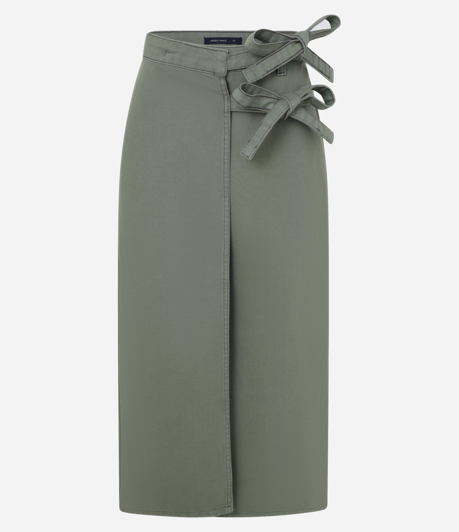 Saia Midi em Sarja Cruzada com Cintos de Amarração na Lateral Verde 5