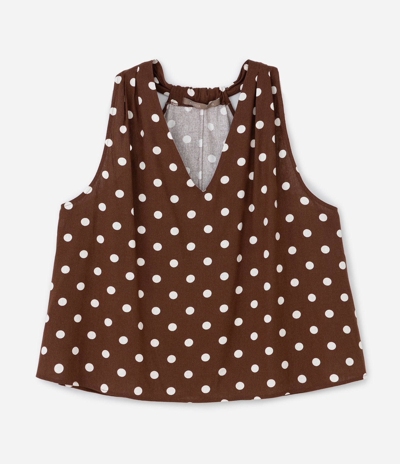 Regata em Viscolinho com Estampa Poá Curve & Plus Size Marrom 5