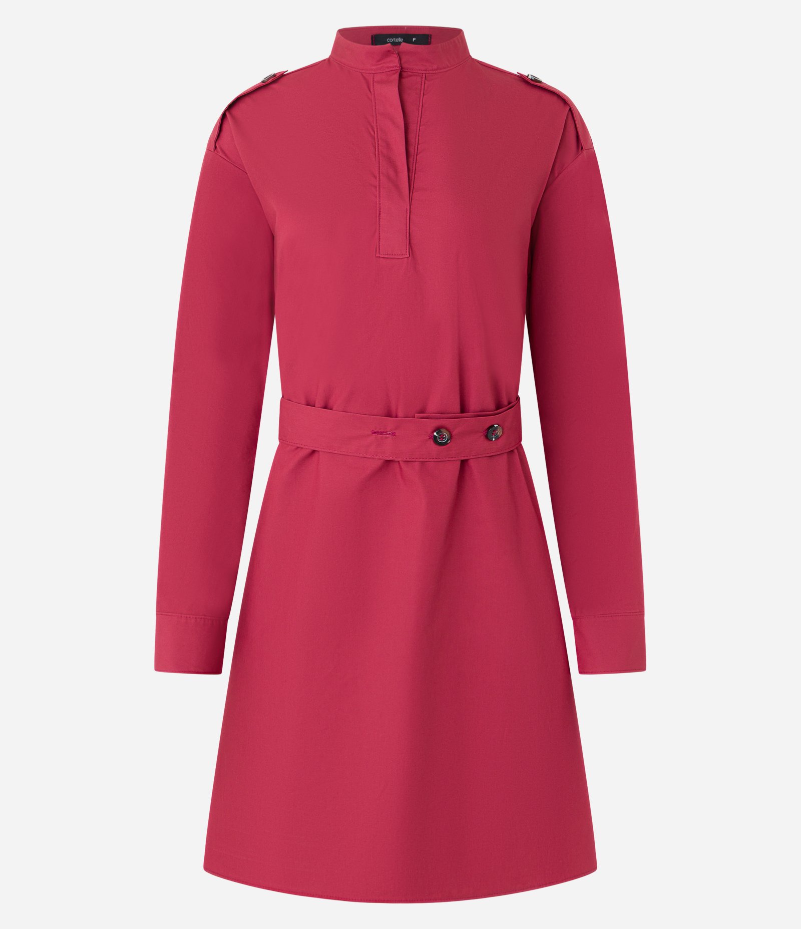 Vestido Curto Chemise com Cinto e Manga Longa Vermelho Cereja 5