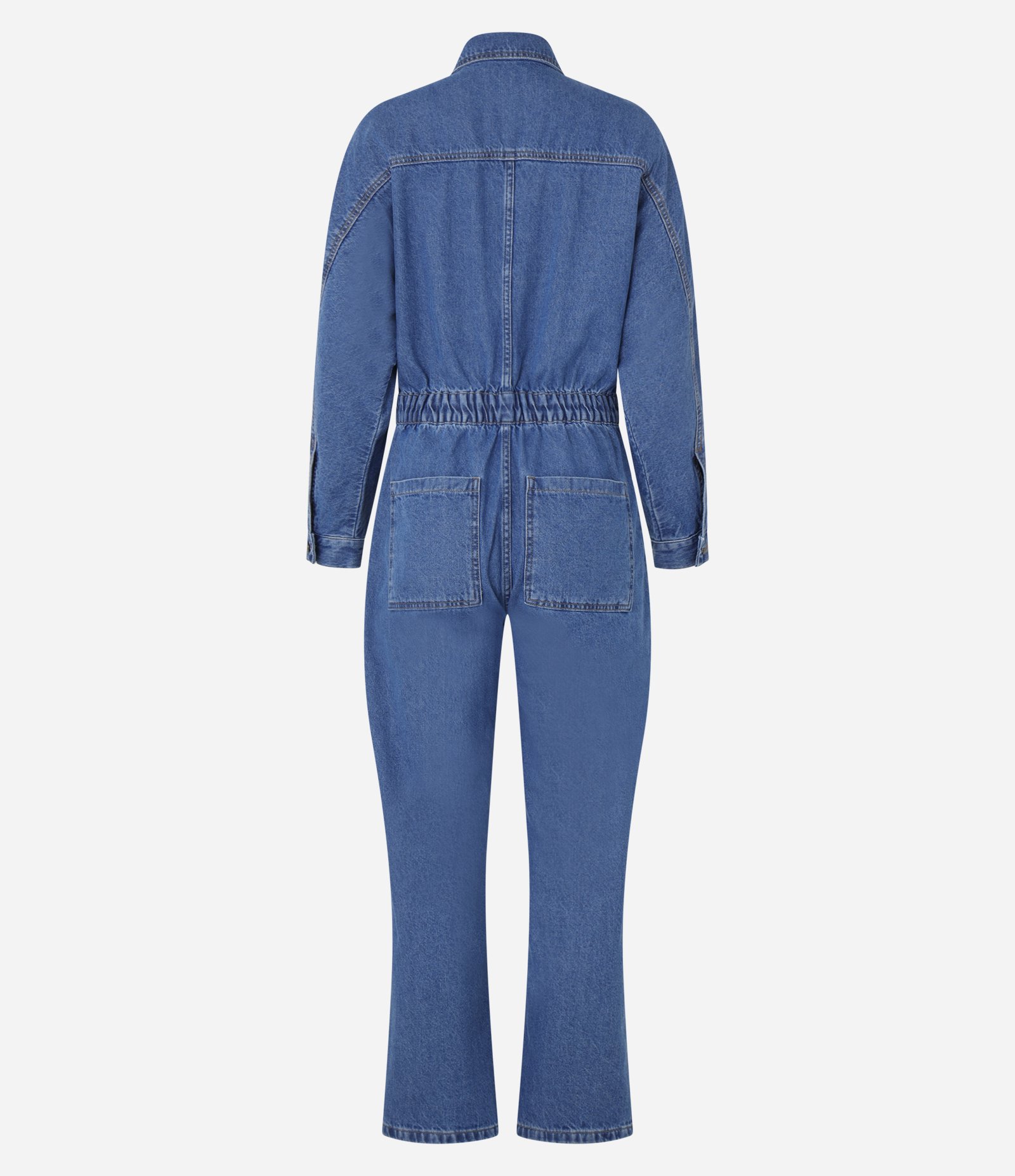 Macacão Jeans com Bolsos e Aletas nos Ombros Azul 7