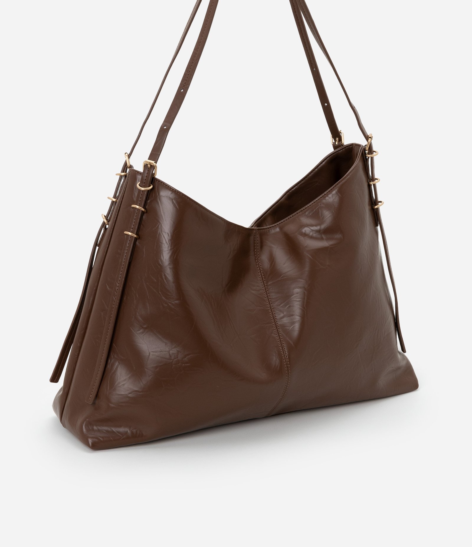 Bolsa Hobo Grande com Detalhes de Metal Marrom 2