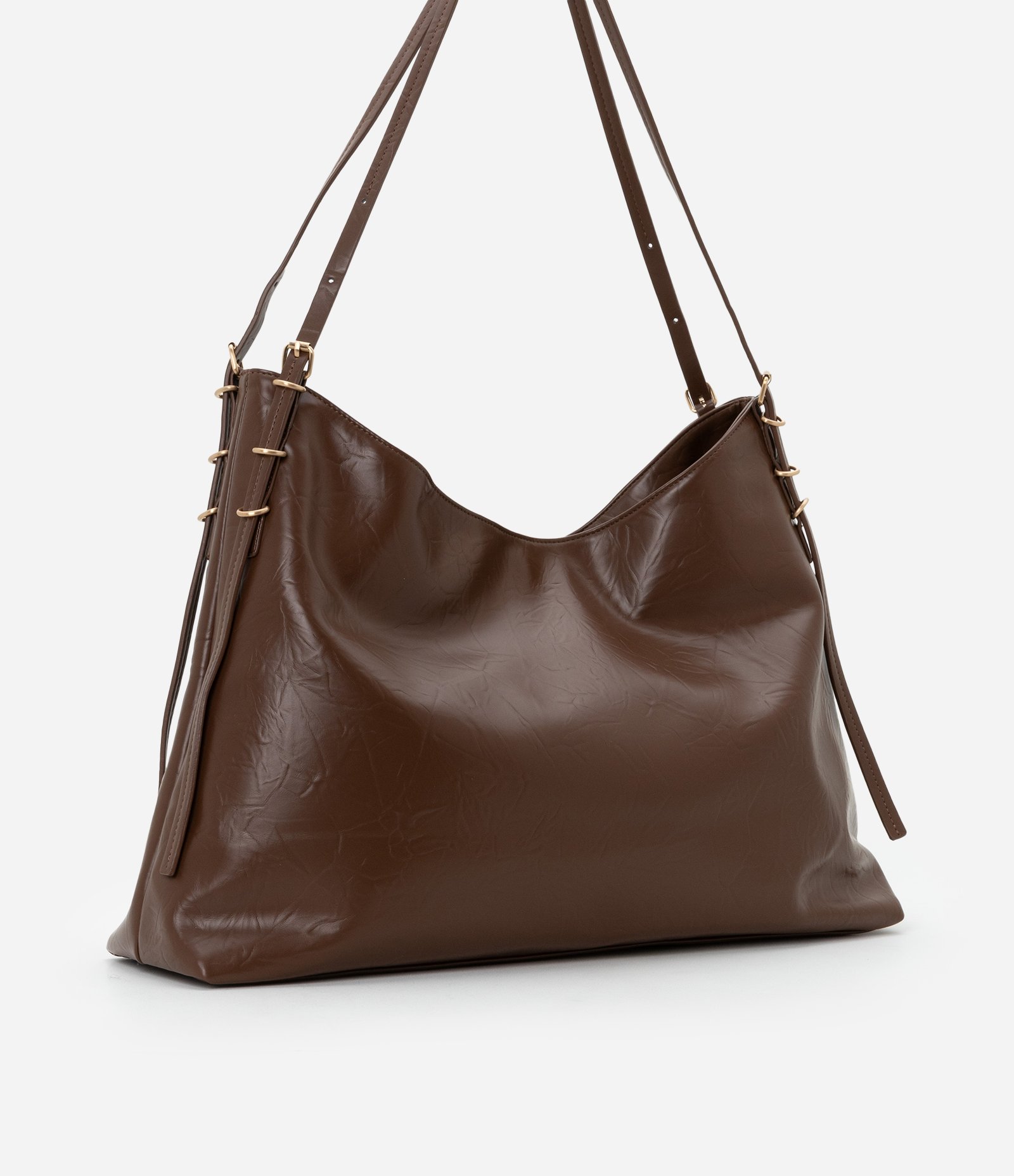 Bolsa Hobo Grande com Detalhes de Metal Marrom 4