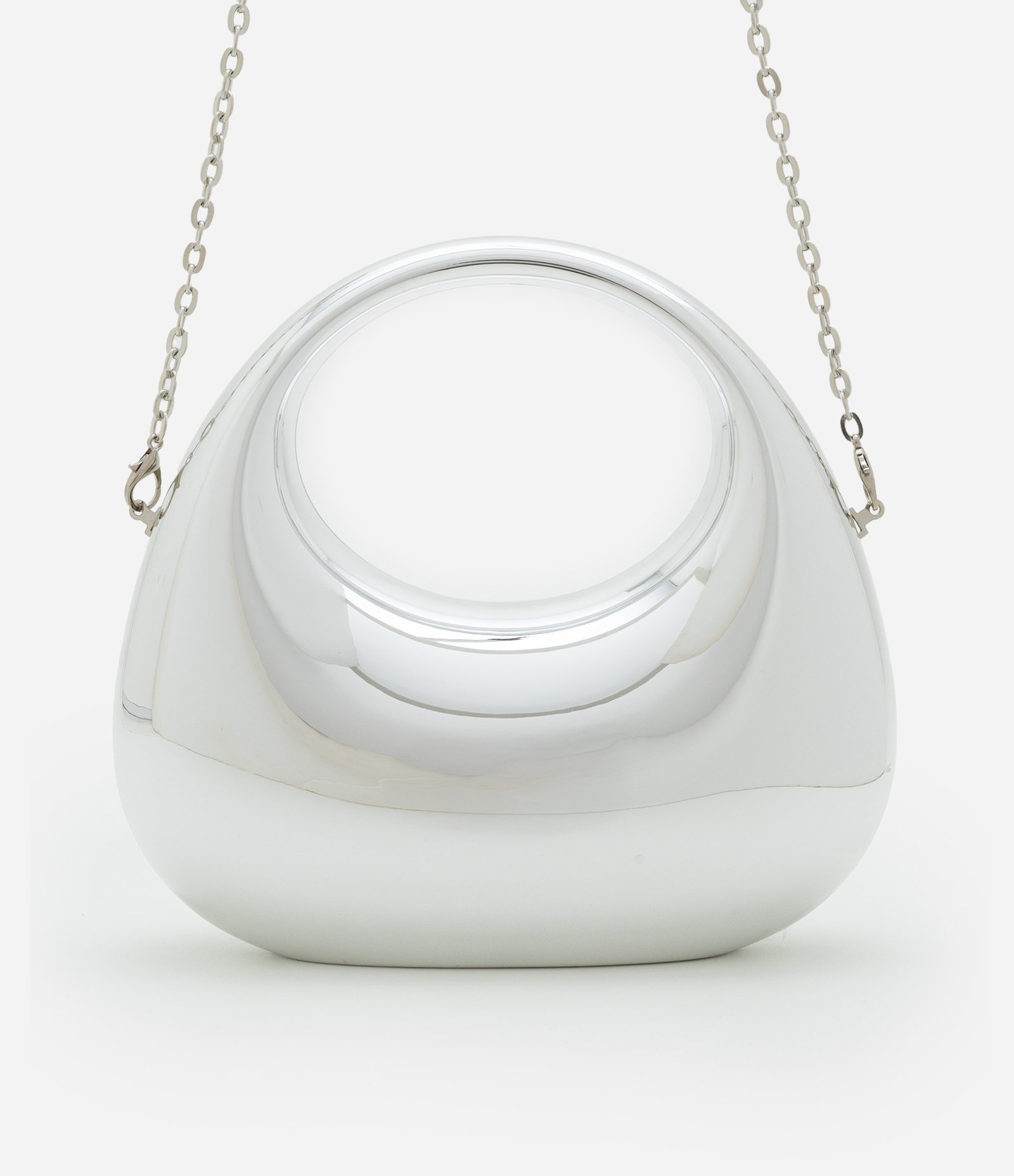 Bolsa Clutch Pequena Estruturada com Alça de Corrente Prata 3