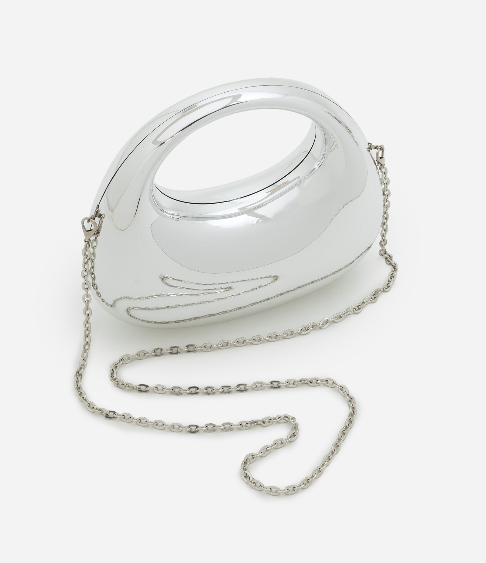 Bolsa Clutch Pequena Estruturada com Alça de Corrente Prata 4