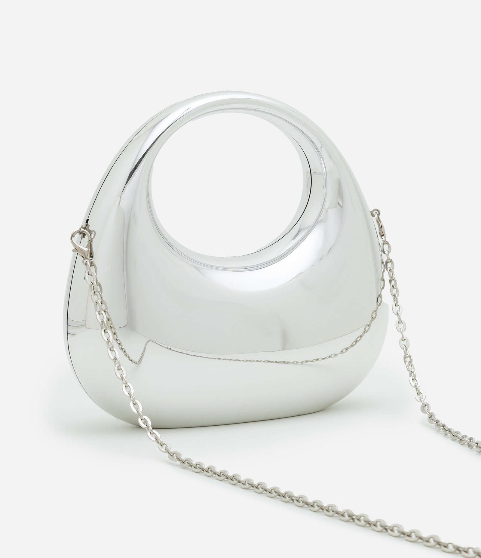 Bolsa Clutch Pequena Estruturada com Alça de Corrente Prata 5