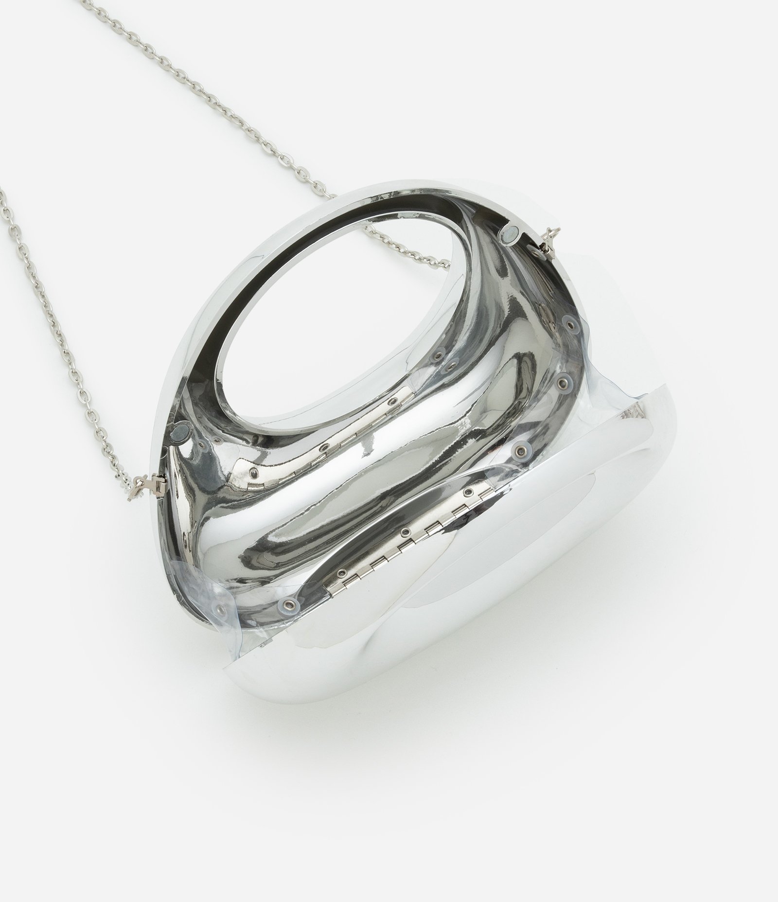 Bolsa Clutch Pequena Estruturada com Alça de Corrente Prata 6