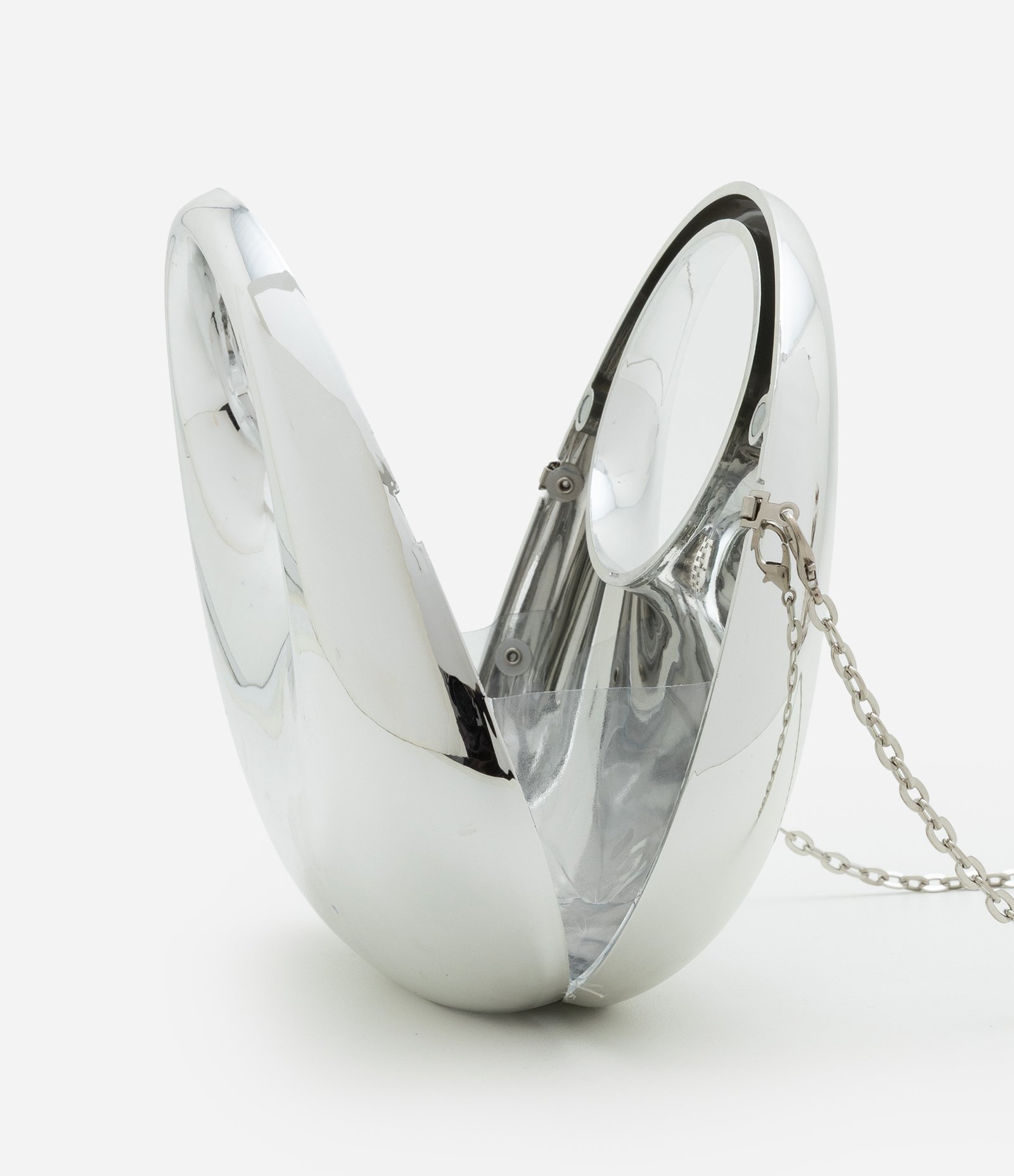 Bolsa Clutch Pequena Estruturada com Alça de Corrente Prata 7