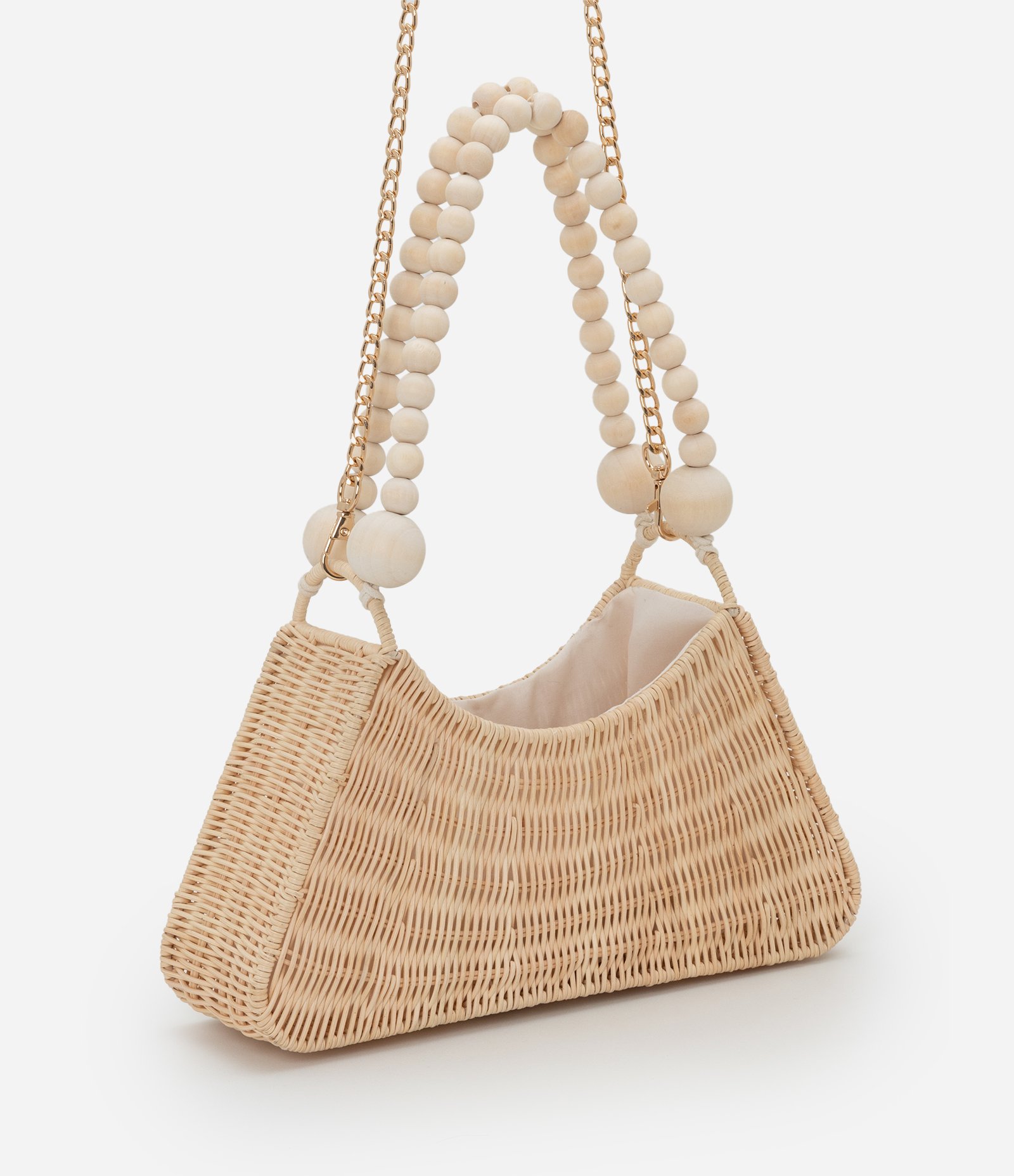 Bolsas Baguete em Palha com Alça Dupla de Bolinhas Bege 3