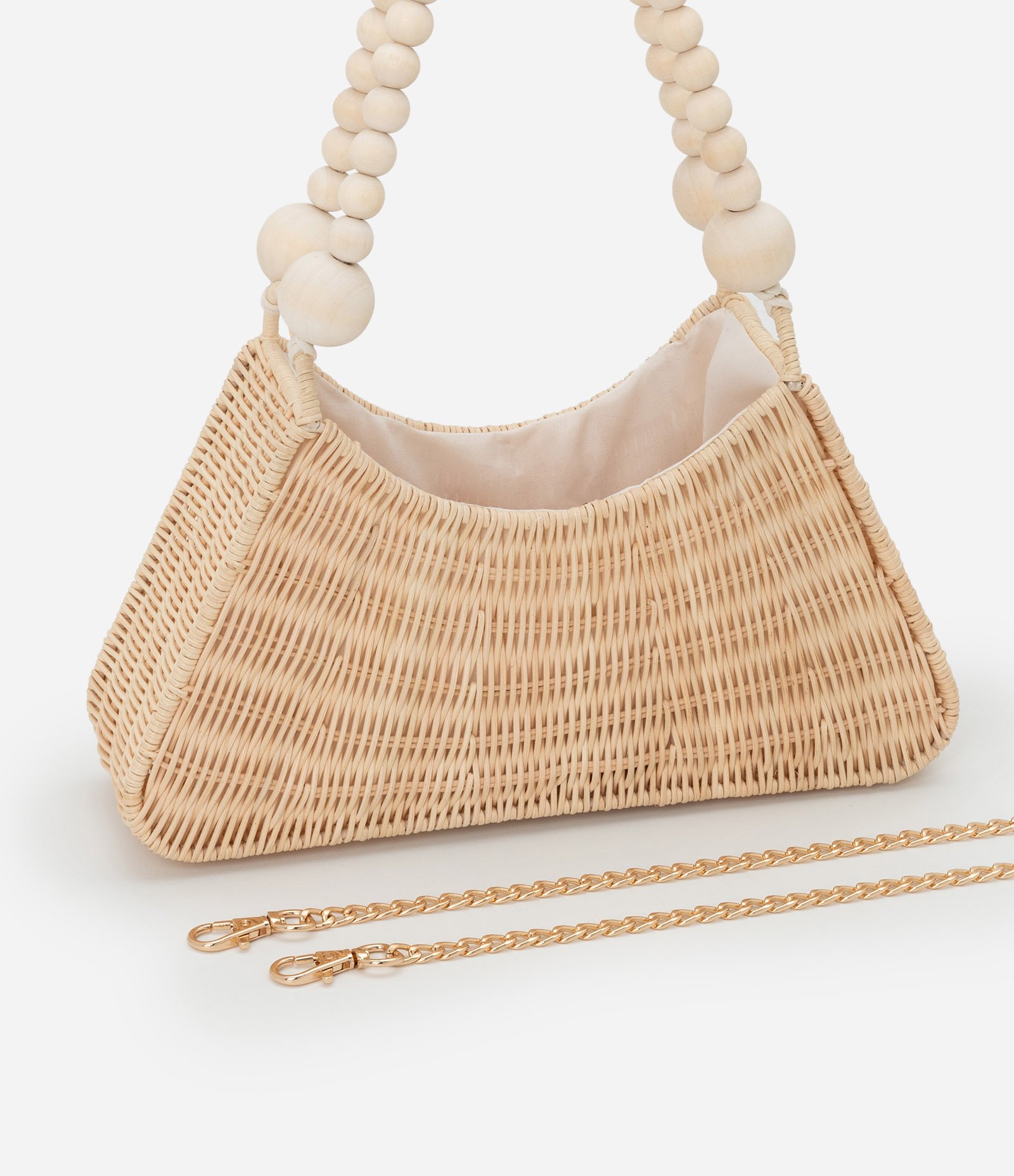 Bolsas Baguete em Palha com Alça Dupla de Bolinhas Bege 9