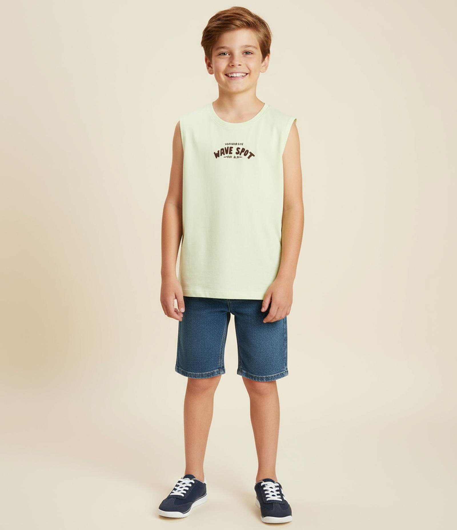 Regata Infantil com Estampa Frente e Costas Capivara - Tam 5 a 14 Anos Verde 1