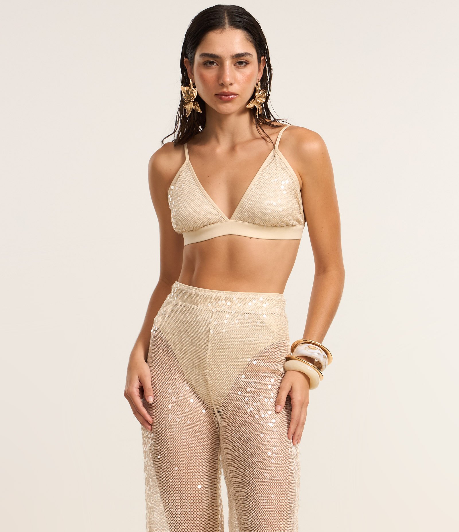 Calça Pantalona com Paetê Dourado 2