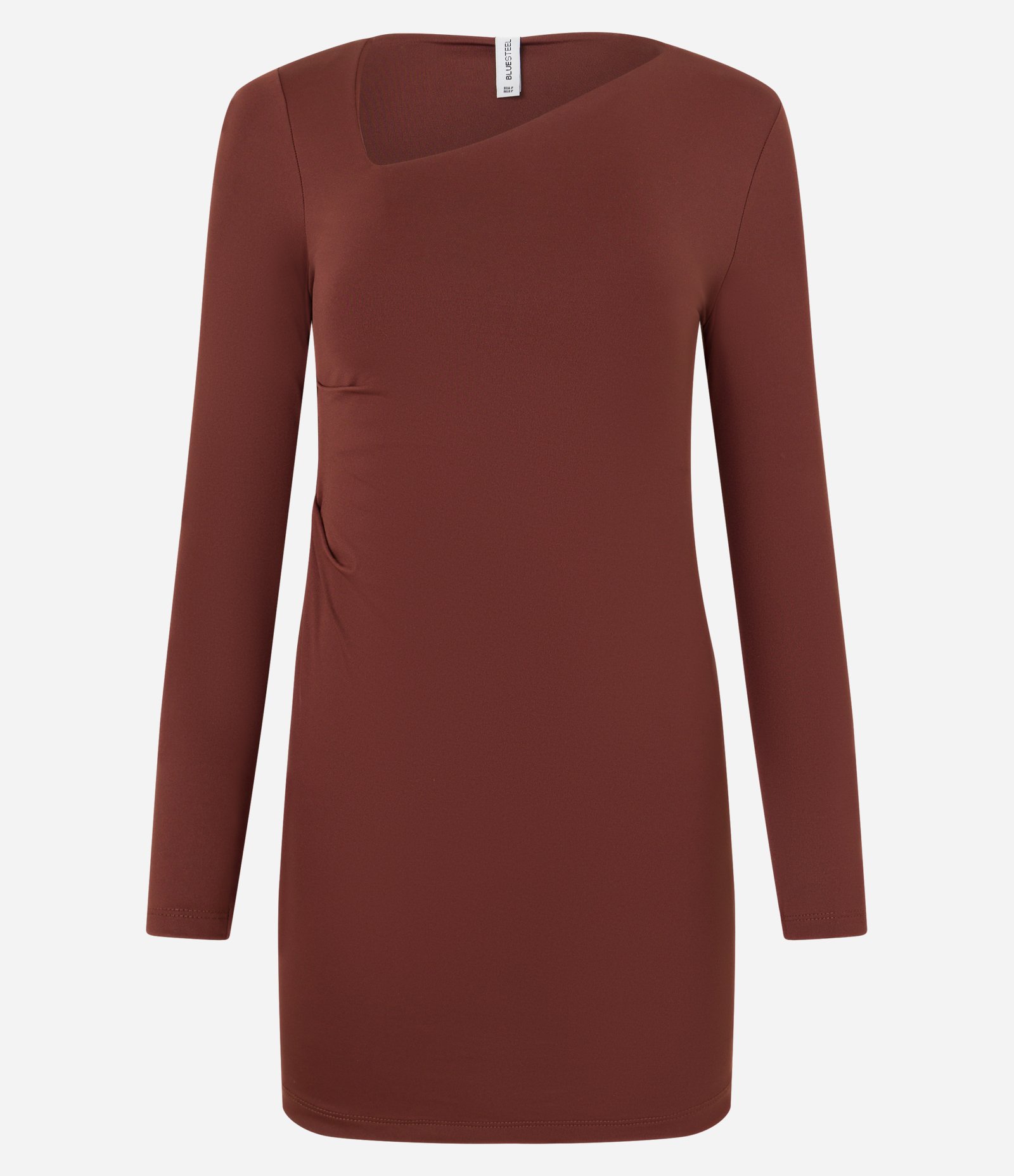 Vestido Curto com Decote Assimétrico Marrom 5