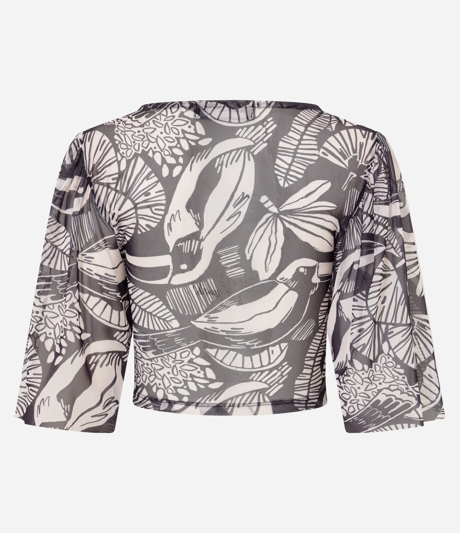 Blusa Cropped Tule com Estampa Floral Bicolor Preto/Cinza 5