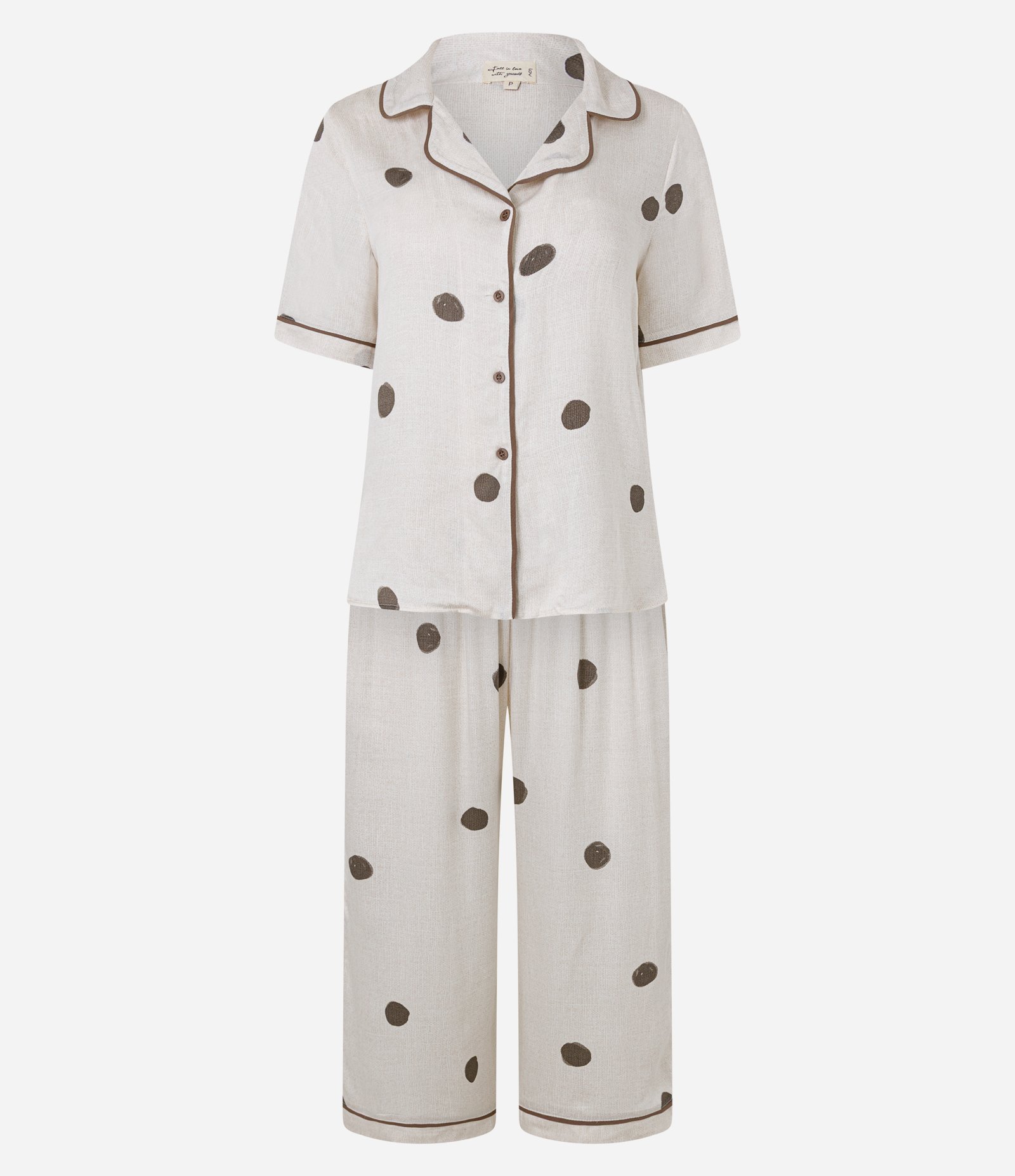 Pijama Americano Capri em Viscose Poá Diferenciada Bege 3