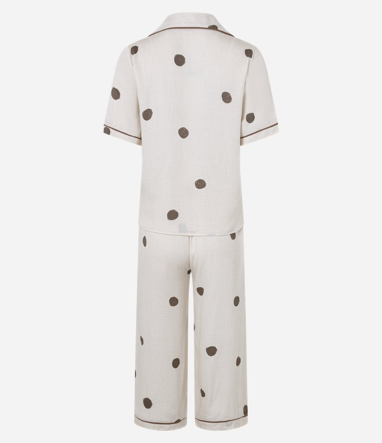 Pijama Americano Capri em Viscose Poá Diferenciada Bege 6