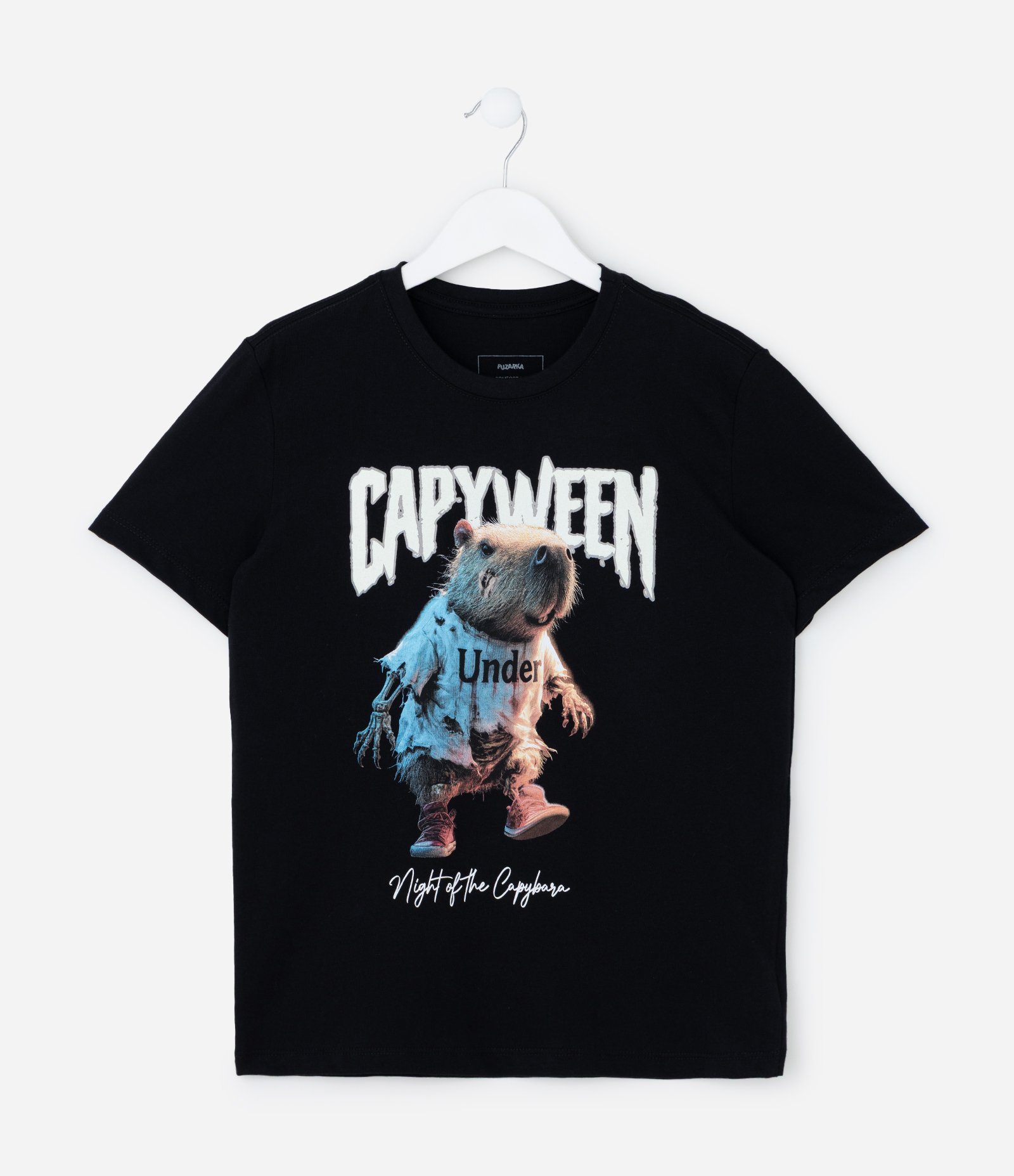 Camiseta Infantil com Estampa Capivara de Halloween - Tam 5 a 14 Anos Preto 2