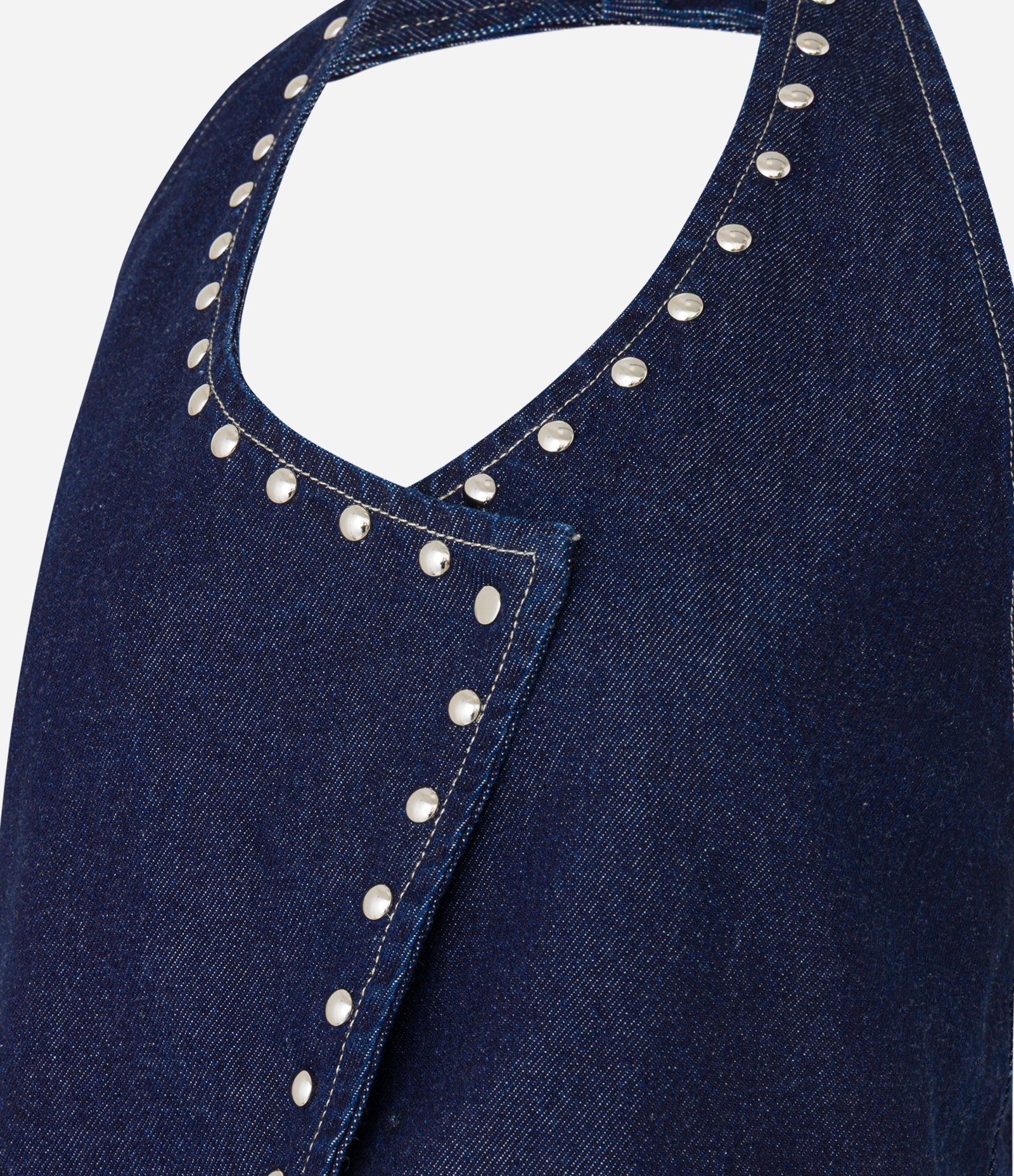 Colete Frente Única em Jeans com Tachas e Barra V Azul Marinho 8